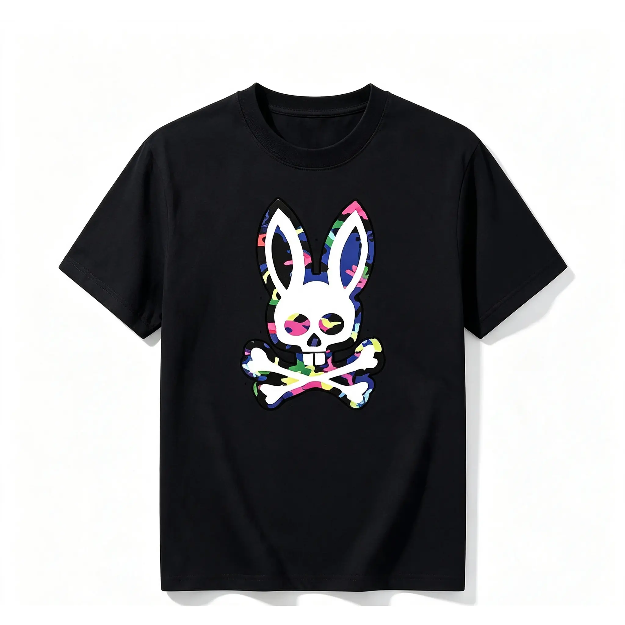 Colorful Bone Rabbit Graphic T Shirt Unisex 100% Cotton Tee Cute Gothic Animal Streetwear Casual Short Sleeve Shirt