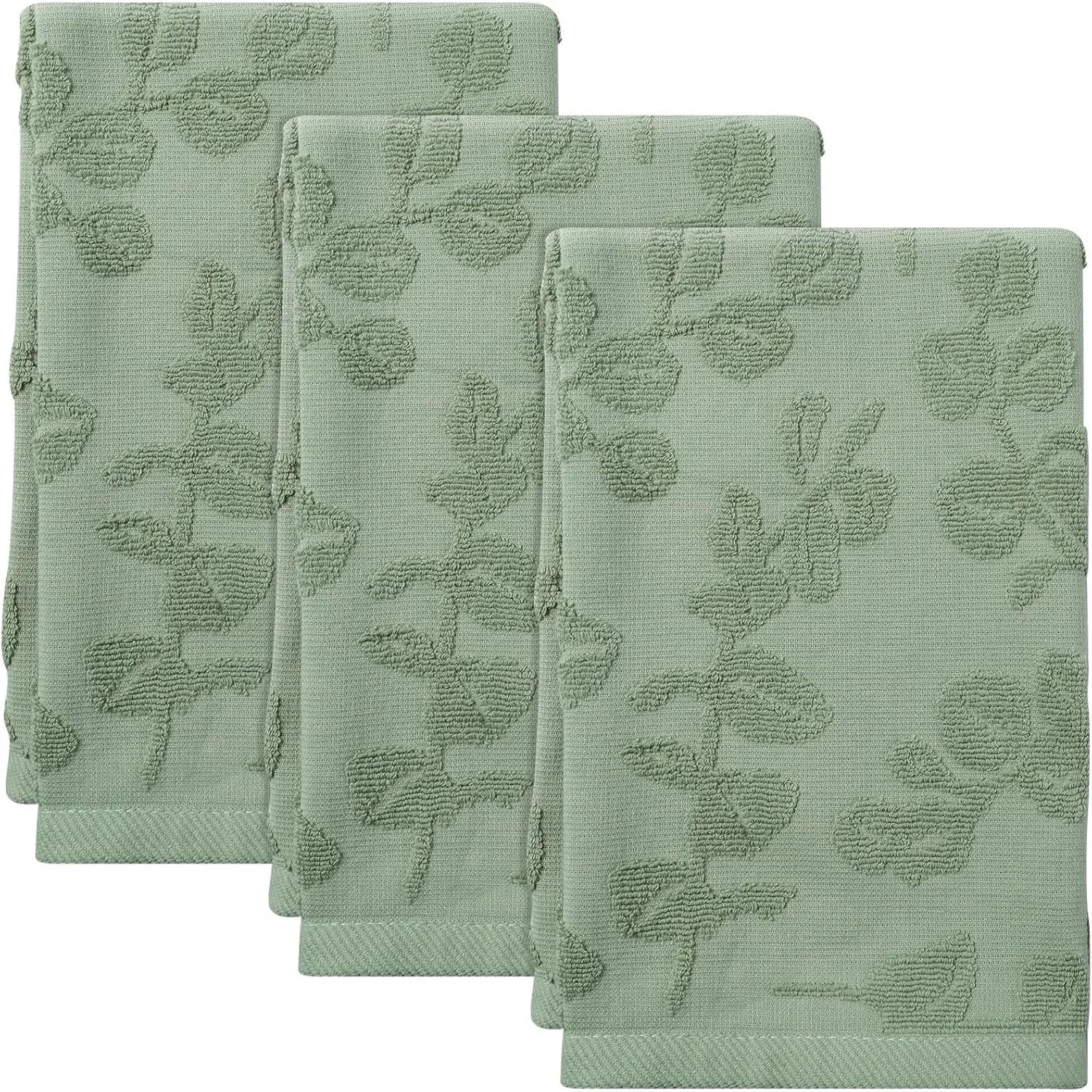 3 count Eucalyptus Leaves Hand Towels Sage Green Eucalyptus Leaves Jacquard Hand Towel for Bath   Soft Bathroom Kitchen Decorative Set for Spring Summer Holiday Decor ,14 x 29 Inch