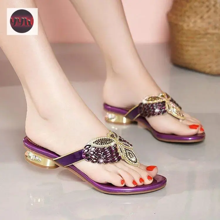 YYW1 2025 New Women Outdoor Low Heel Bohemian Beach Sandals Flip-Flops Thong Sandals Red Girl