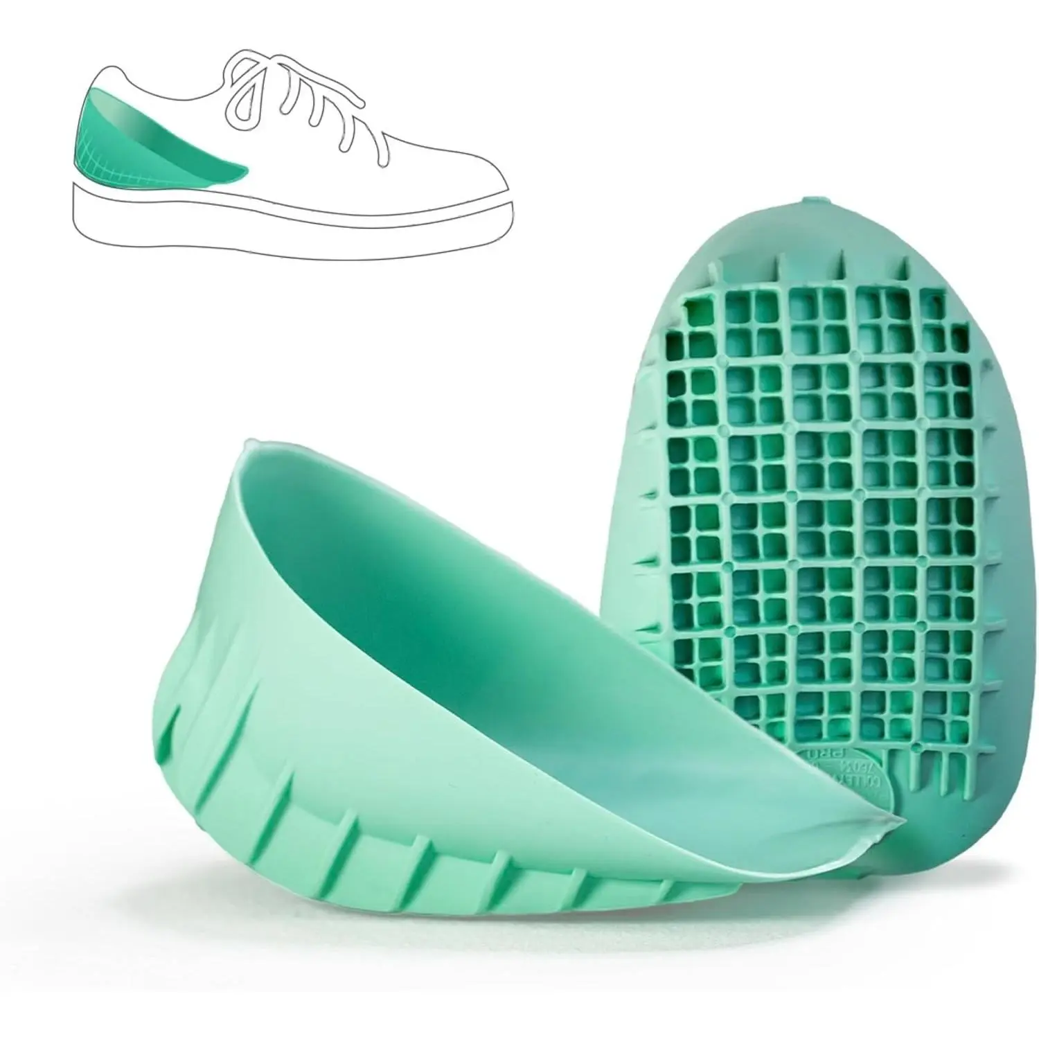 Heavy Duty Heel Cups, Shock-Absorbing Cushion Insert for Plantar Fasciitis, Sever’s Disease, and Heel Pain, Green, 1 Pair, Regular