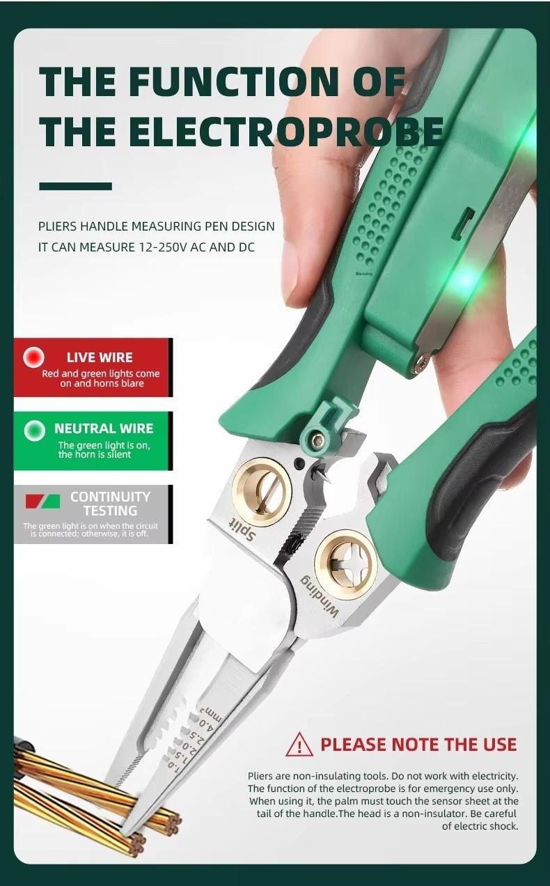 8 in 1 Multifunctional Stainless Steel Wire Stripper Crimper Cutter Tool Set with Voltage Tester Electrician Pliers for Battery Cordless Power Tools