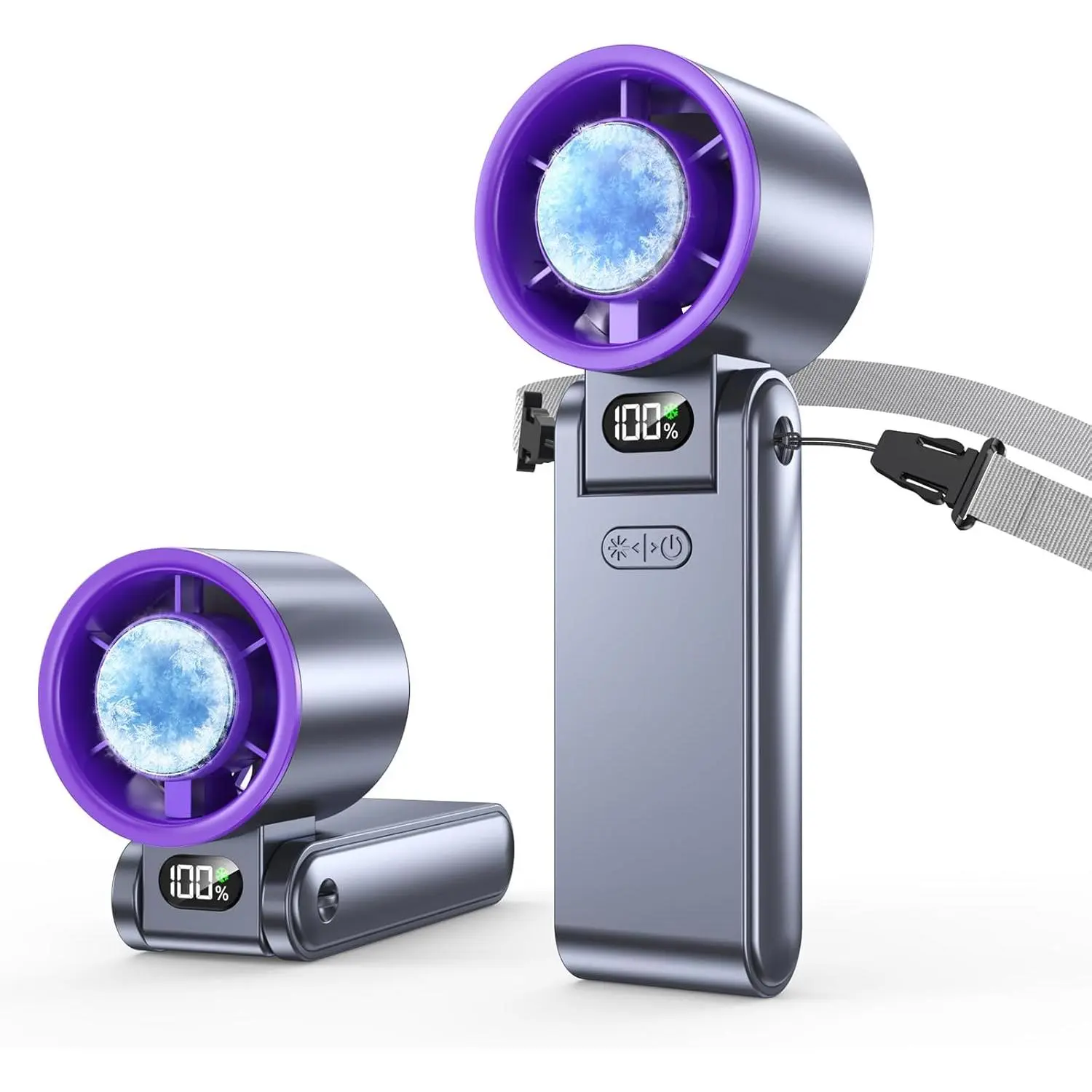 New Cordless Battery-Powered Portable Handheld Fan with Built-In Batteries, Ice Cooler, 199 Speeds, 5500mAh Rechargeable, 20H Cooling Time, 20000 RPM Powerful Motor, Grey Purple – Summer Cooling Solutions for Travel, Outdoor Use