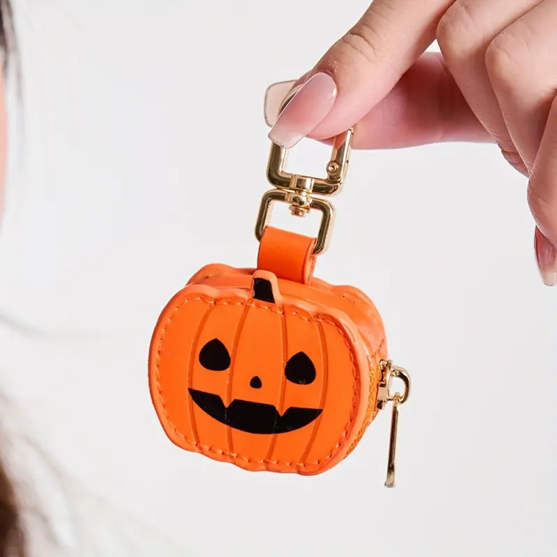 Halloween Pumpkin Head Keychain Coin Purse, Spider Web Coin Purse, Portable Coin Bag, Suitable For Earphones, Jewelry, And Small Items, A Perfect Gift For Girls, Boys, Women, And Men On Halloween, Keychain Pouch