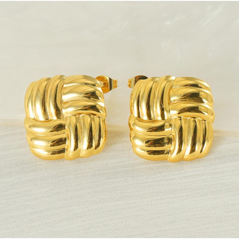 VEVE Square Textured Earrings 18K Gold Titanium Steel Niche Design Twist Earrings For Women