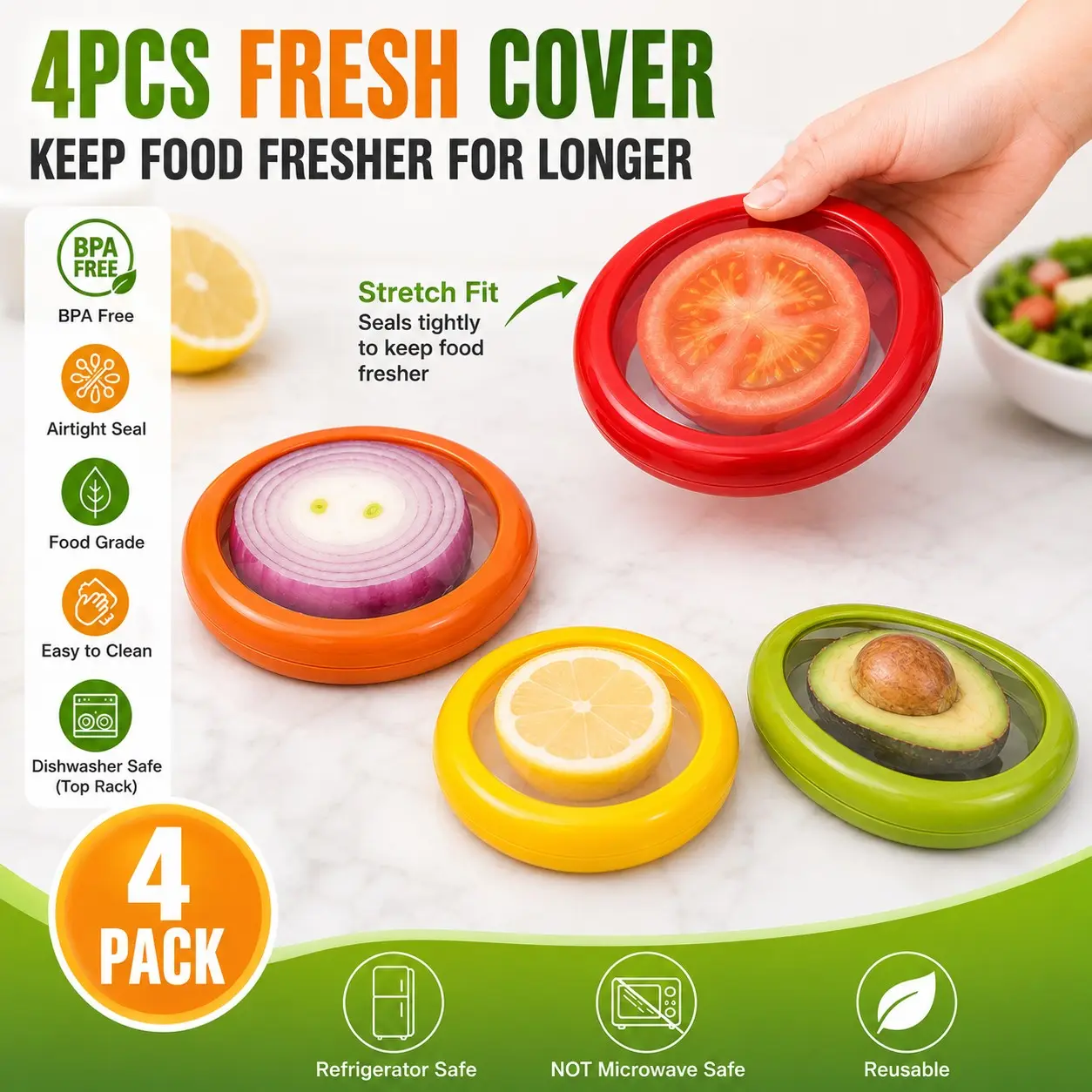 4-Piece Fruit Storage Box Set, BPA-Free Reusable Stackable Airtight Containers with Lids, Durable Abs Plastic, Space-Saving Design, Ideal for Kitchen Organization, Organized Food Storage