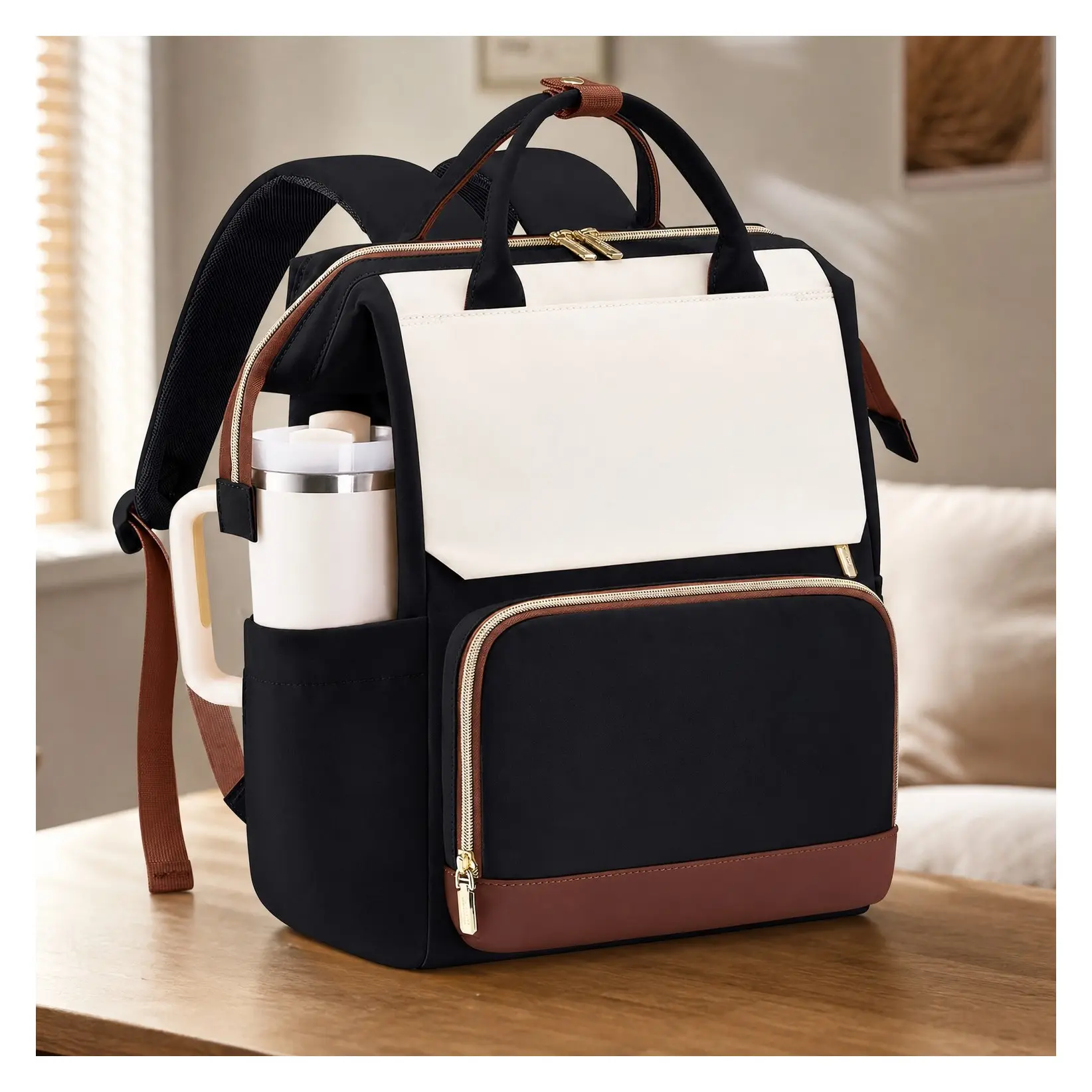 Women's 17 Inch Laptop Backpack with Giant Tumbler Holder Pocket, Waterproof Travel Work Backpack Purse for Nurse Teacher College Casual DaypackGift