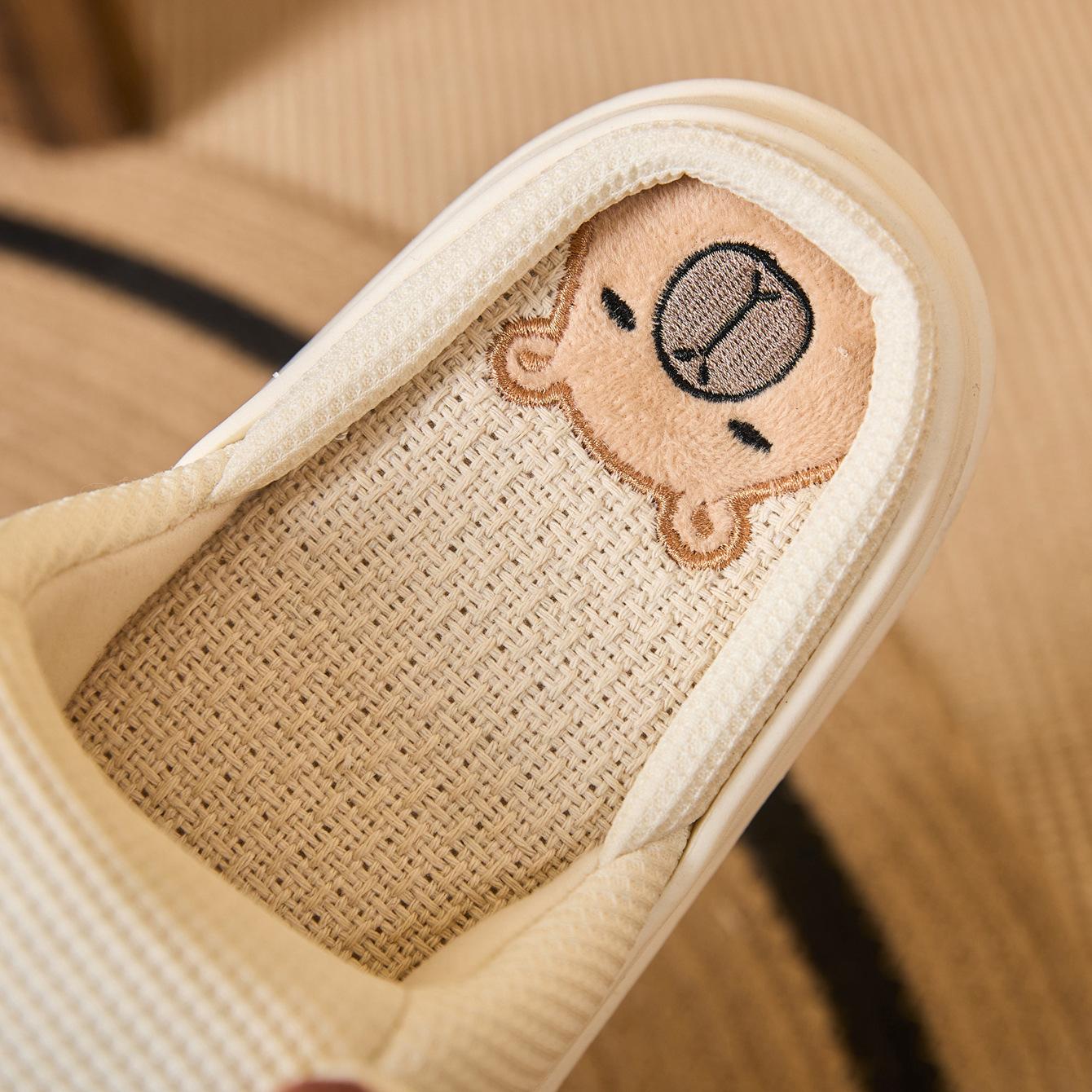 Kapibala linen slippers cartoon opening indoor opening cool slippers for women, cute style daily wear Flipflop Slide Footwear Walking Shoes