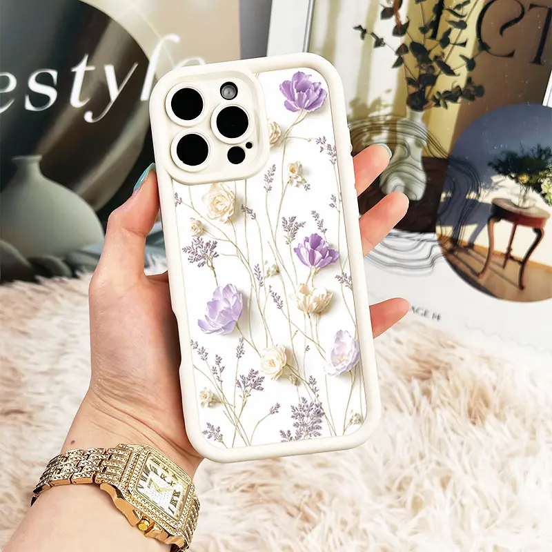 Lavender Wildflower Garden Phone Case, Soft Botanical Clear Floral Style for iPhone 17 16 15 14 13 12 11 X Plus Pro Max, Shockproof Gift for Women and Flower Lovers