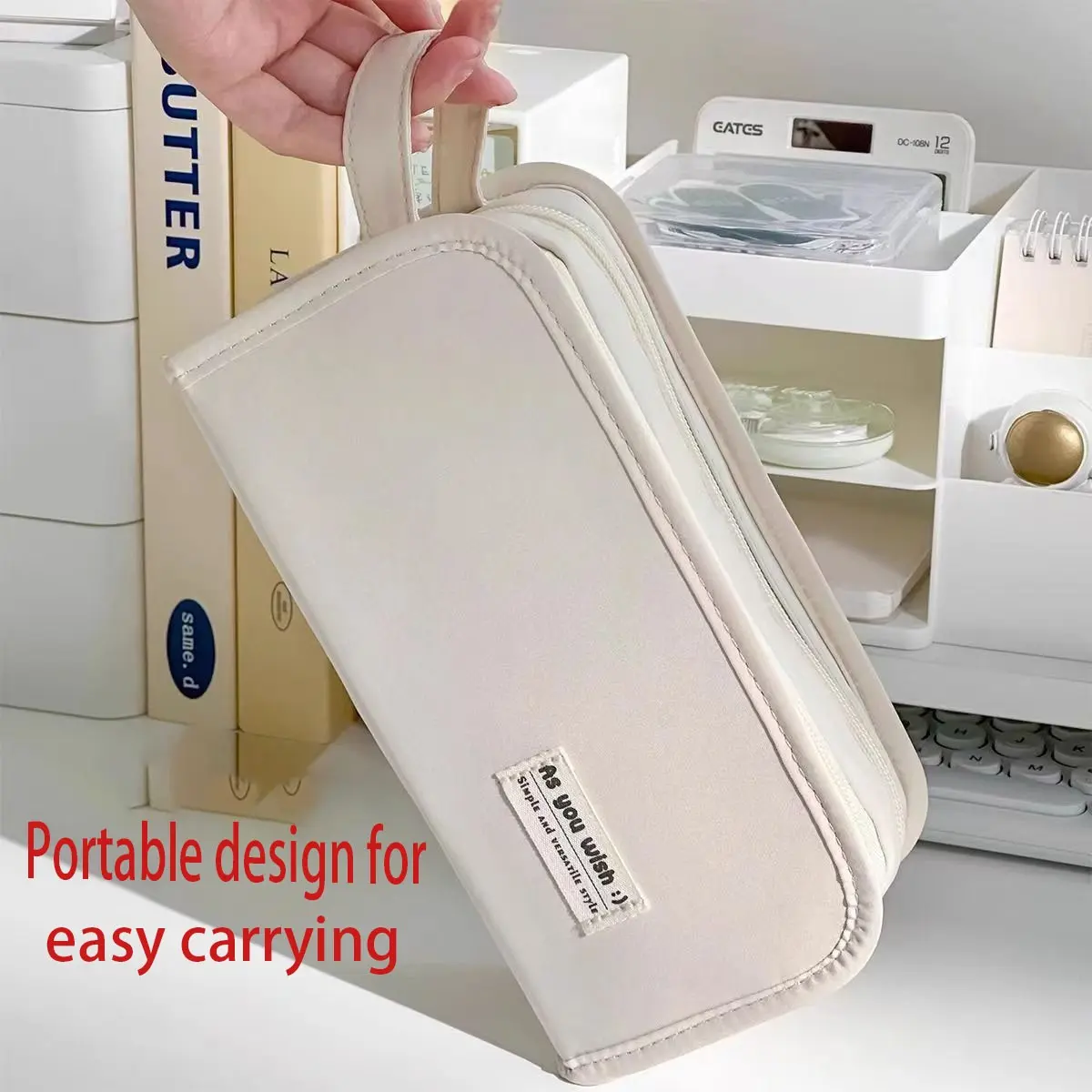 Large Capacity Desktop Storage Box, Pencil Organizer with Dividers, Waterproof Fabric, Essential Office Supplies, Stationery Storage