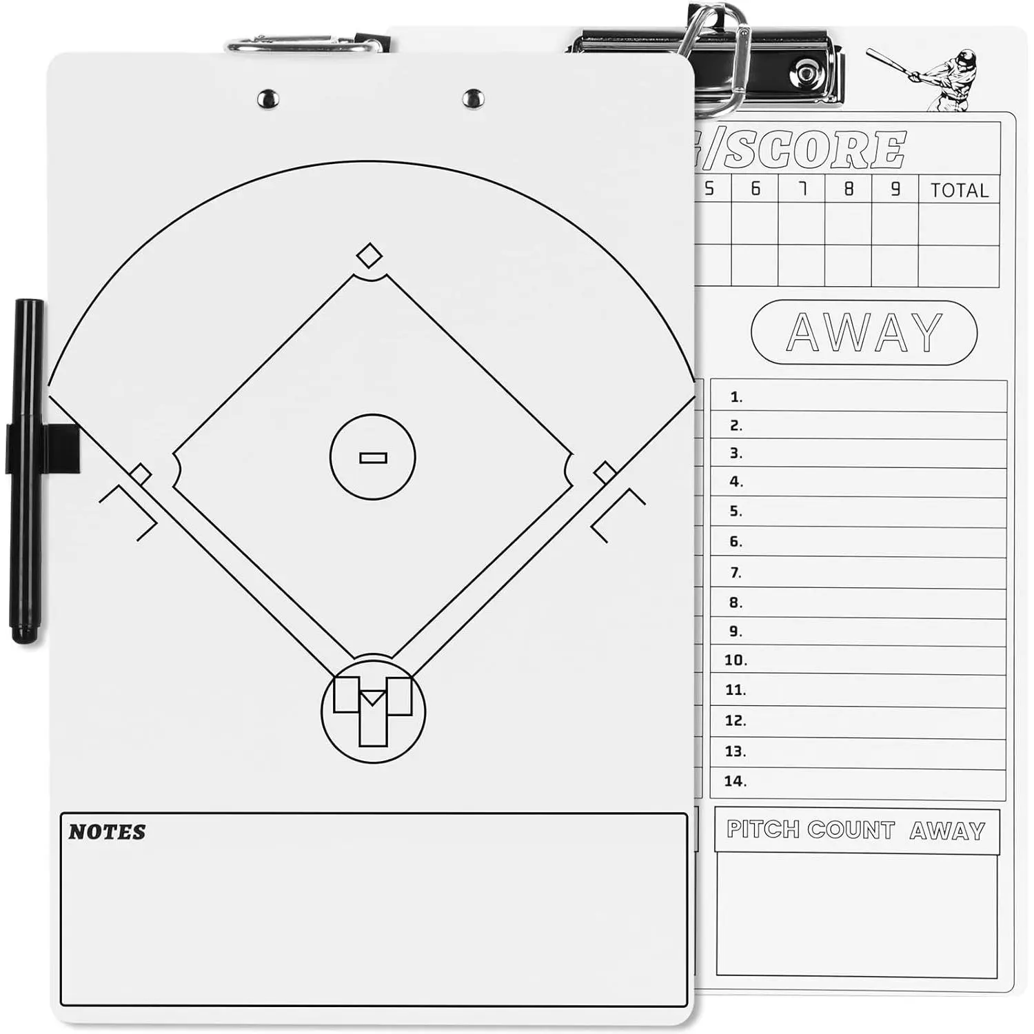 Baseball Coaches Clipboard, Double-Sided Dry Erase Coach Clipboard, Softball Whiteboard for Coaches, Lineup White Board with Marker for Coaches Gift