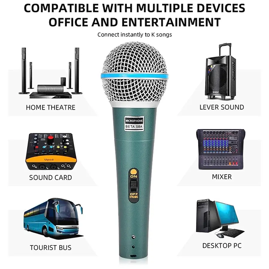 Wired Professional Dynamic Microphone, Handheld Vocal Mic for PC Karaoke Gaming Live Streaming, Compatible with Audio System Singing Recording