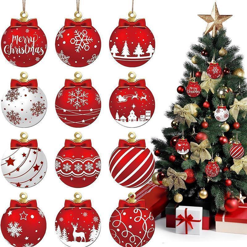 2025 Wooden Christmas Ornaments Hanging Decorations Xmas Ball Pendant DIY Christmas Tree Craft Decor for Home New Year Gifts