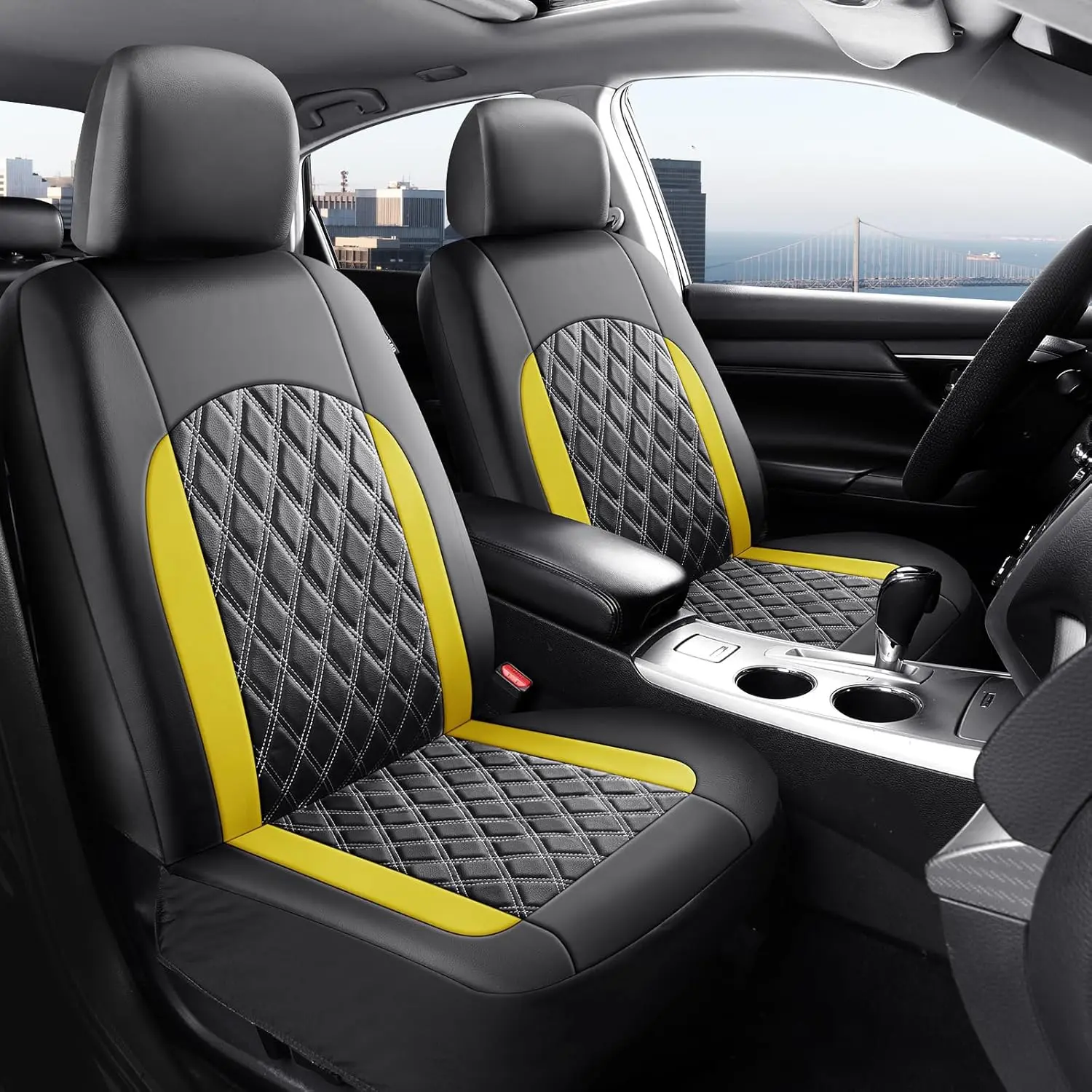 Kia Soul 2020-2025 4-Piece PU Leather Car Interior Full Cover Seat Cushion Set - Waterproof, Breathable, Tool-Free Installation, Diamond Stitching