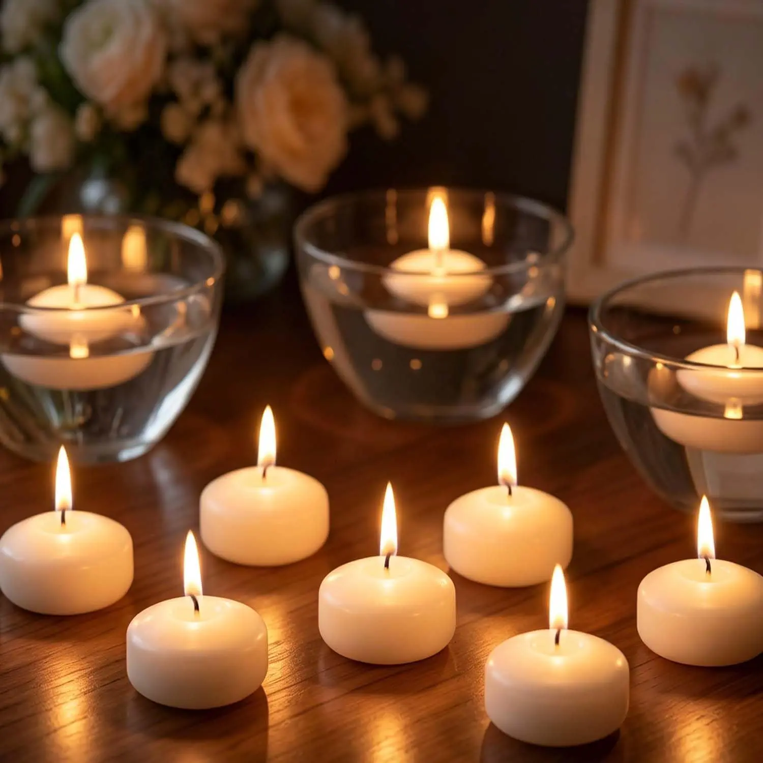 White Floating Candles 2 Inch 12 Pack, 5-6 Hours Long  Unscented Dripless  for Wedding Centerpieces, Party, Pool, , Christmas,  Decor