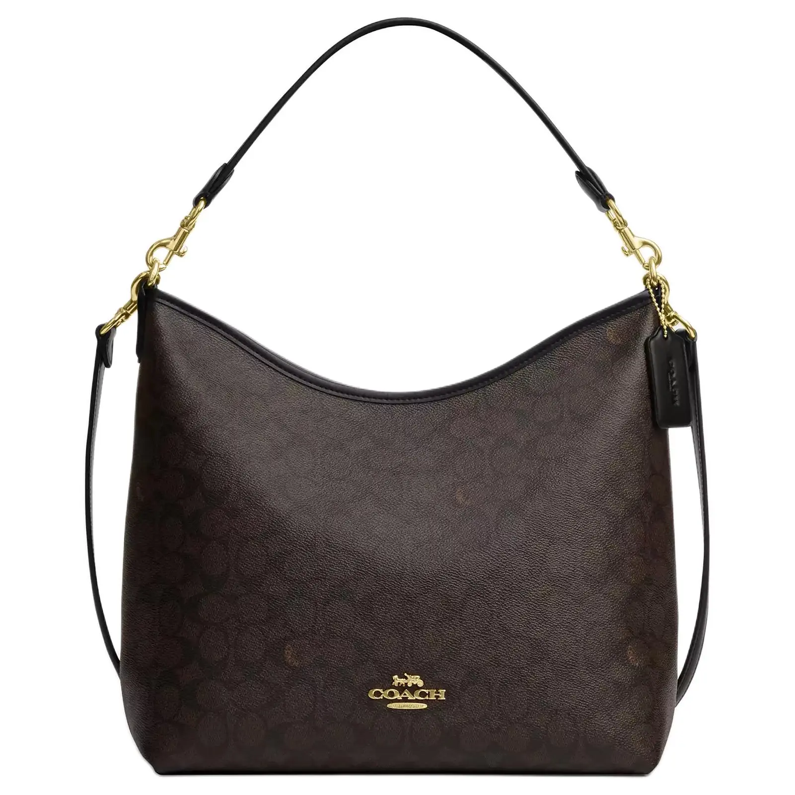 COACH Laurel 36 Logo-Zip Crossbody Shoulder Bag for Women, Large, Walnut and Black