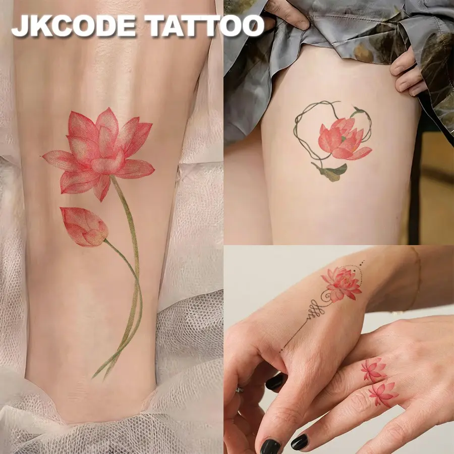 6PCS Pink Lotus Flower Female Temporary Tattoos Set | Simple Designs | Waterproof Body Art Stickers for Women, Finger, Arm, Shoulder Spine | Shoulder, Ankle | Waterproof Body Art for Women