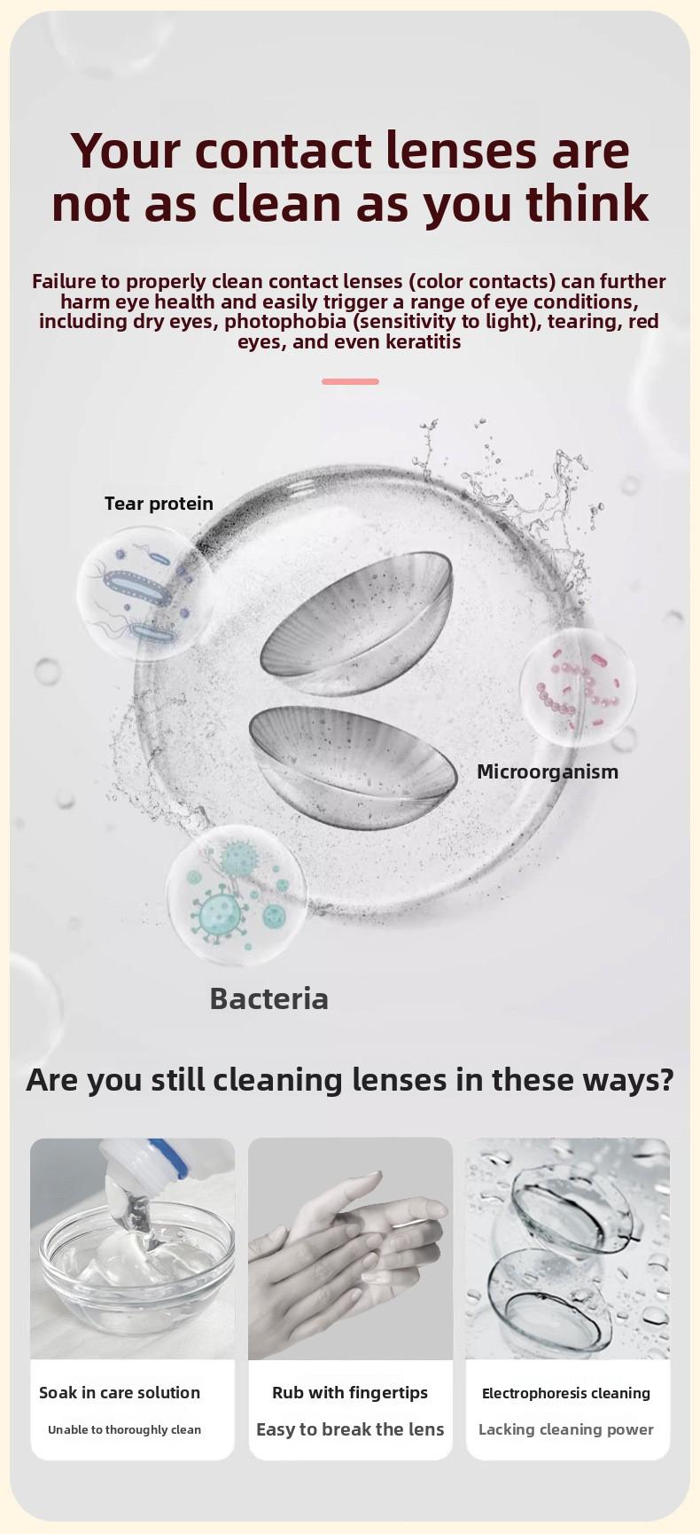 Ultrasonic Contact Lens Cleaner Rechargeable with Vanity Mirror - Portable Compact Case Hard & Soft Lens Compatible, 3 Deep Cleaning Modes, On-the-Go Daily Care Sanitizer for Travel Sports Office Home Use