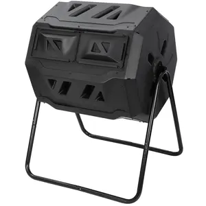 43 Gal Iron Rotating Compost Tumbler Bin - Wall-Mountable, Covered Soil Remixing Fertilizer Container for Outdoor Household Home Supplies