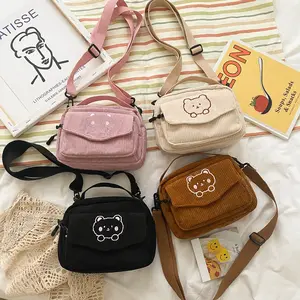 2026 New Korean Style Cute Corduroy Canvas Crossbody Bag, Harajuku Ins Fashion Shoulder Tote for Teenage Girls, Student Daily Casual Handbag