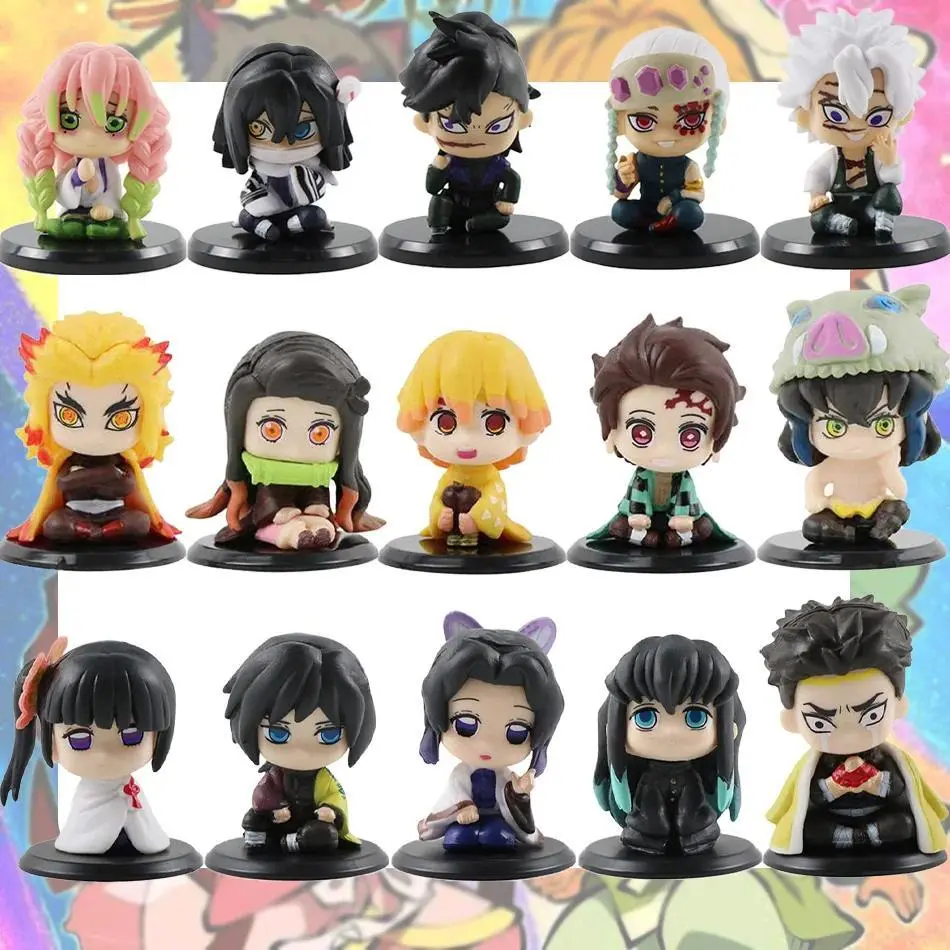 Q Version Demon Slayer 5pcs/Set Sitting Ghost Doll Tanjiro Nidouzi Inosuke Zenizu Figure Action Figure Movie Model Toys Gifts