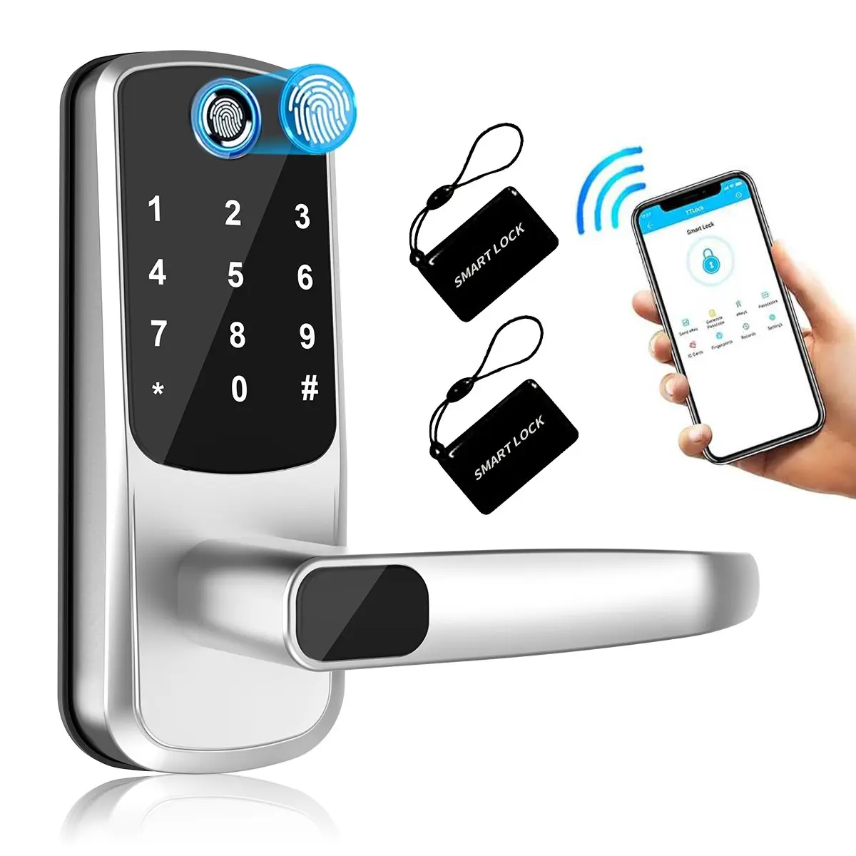 Smart Fingerprint Door Lock, Adjustable Handle, APP Control, Multiple Unlock Methods, Ideal for Hotels, Apartments, Offices, Biometric Security Lock