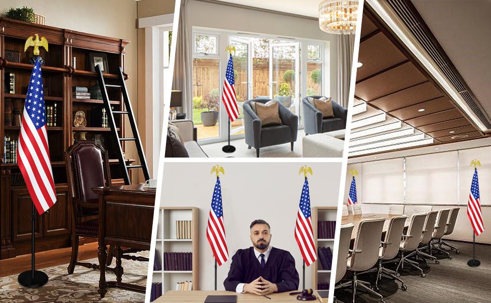 Indoor Flag Pole Kit with Base and Topper 6ft-8ft,Aluminum Flagpole Indoor for Office,School,City Hall Indoor Flag Pole and Stand