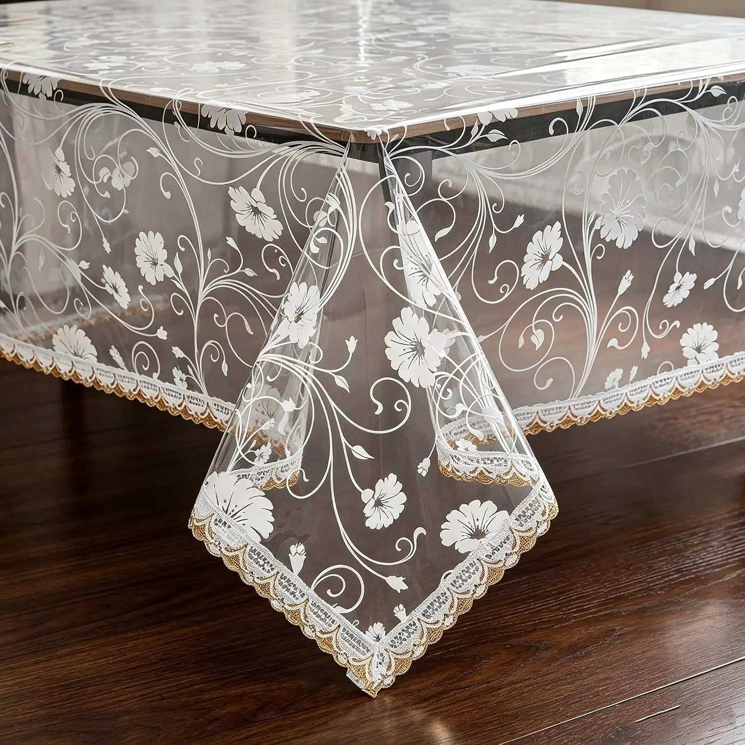 Pioggia Clear Tablecloth with Printing Vinyl Table Cloth Waterproof Oil-Proof Stain Resistant Plastic Table Cover Protector (Pattern C, 54x54 Inch)