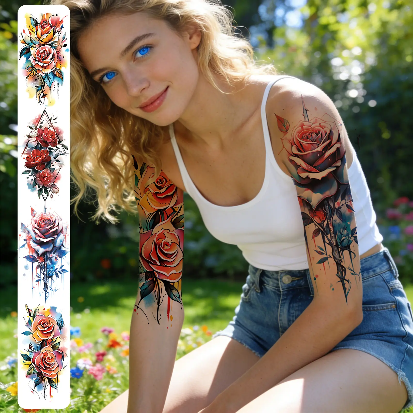 4 Sheets Flower Temporary Tattoos for Men and Women Realistic Fake Tattoo Forearm Tattoo Stickers