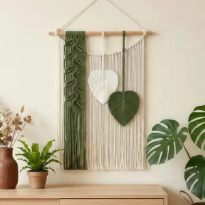 SunsprieJoy Macrame Wall Hanging, Boho Wall Decor Handmade Yarn Woven Leaf Tapestry, Modern Wall Art for Bedroom Nursery Kitchen Dining Room Bathroom, Home Decoration Gift for Women – Green