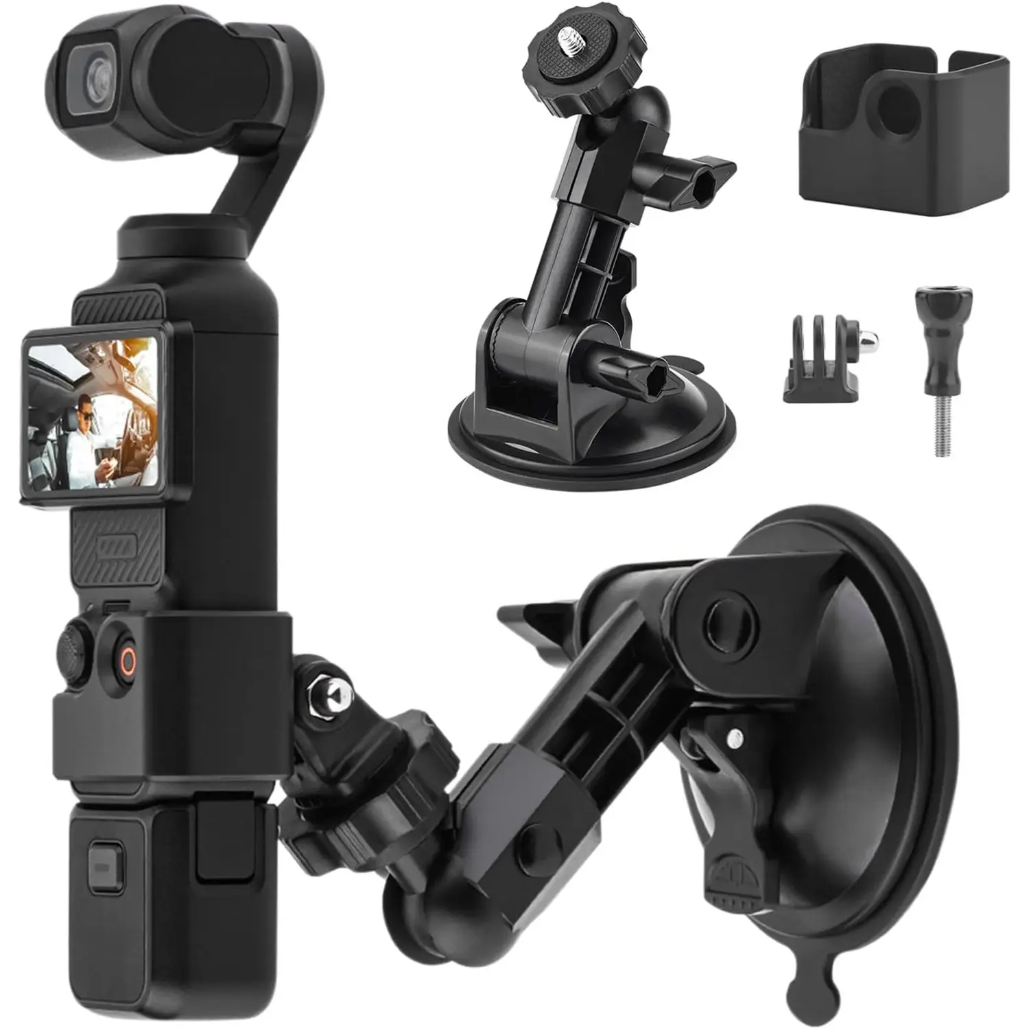 Pocket 3 4 suction cup mount, camera car suction mount, OSMO POCKET 3 4 adapter frame, suitable for windshield, car window, and dashboard, with extension adapter, Vehicle Mount, Car Holder