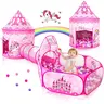 Sumbababy 3PC Princess Tent for Girls with Kids Ball Pit & Crawl Tunnel Pink Pop Up Playhouse Toys Indoor Outdoor Birthday Christmas Gifts Inflatable Bounce House(No balls included)