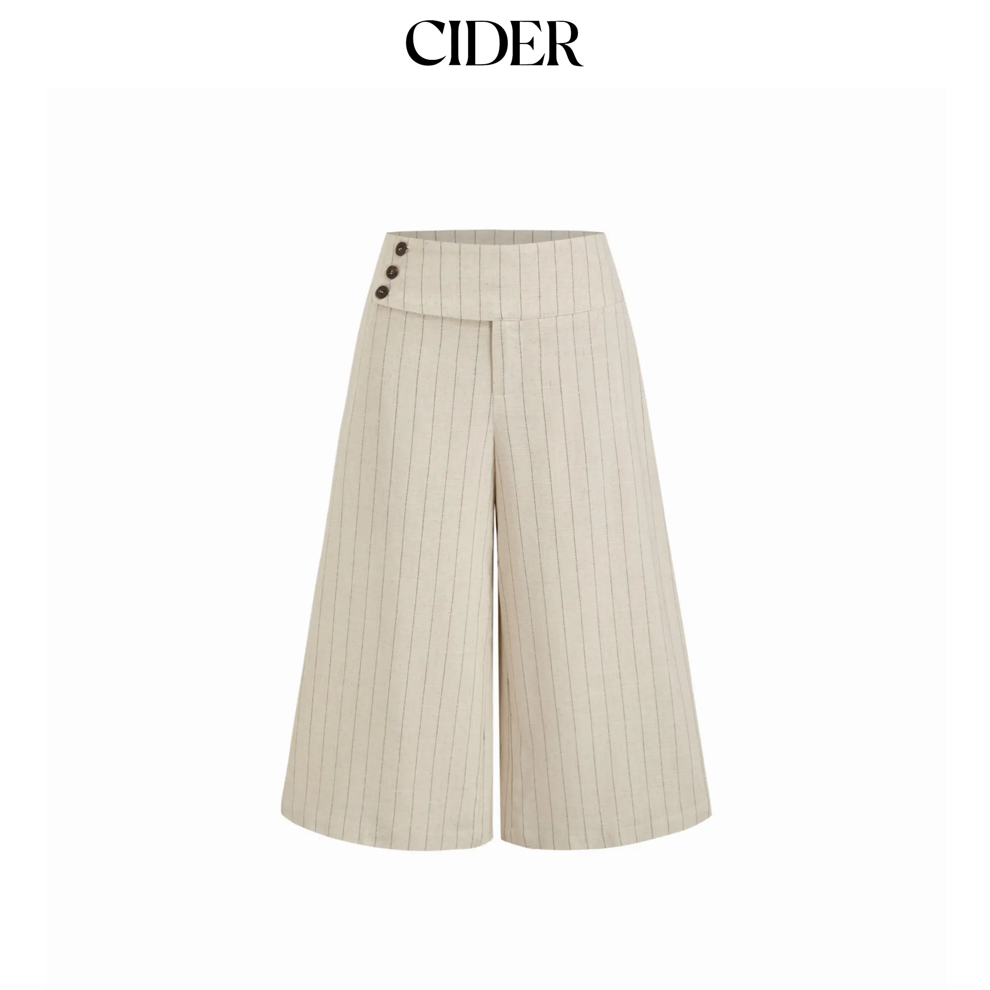 Cider Women's Striped Linen-Blend Wide Leg Pants, Low Rise Capri Bottoms for Casual Summer and Beach Outfits, Bottom, Clothes, Casual Wear, Baggy Capri Pants, Mid-Thigh Capri