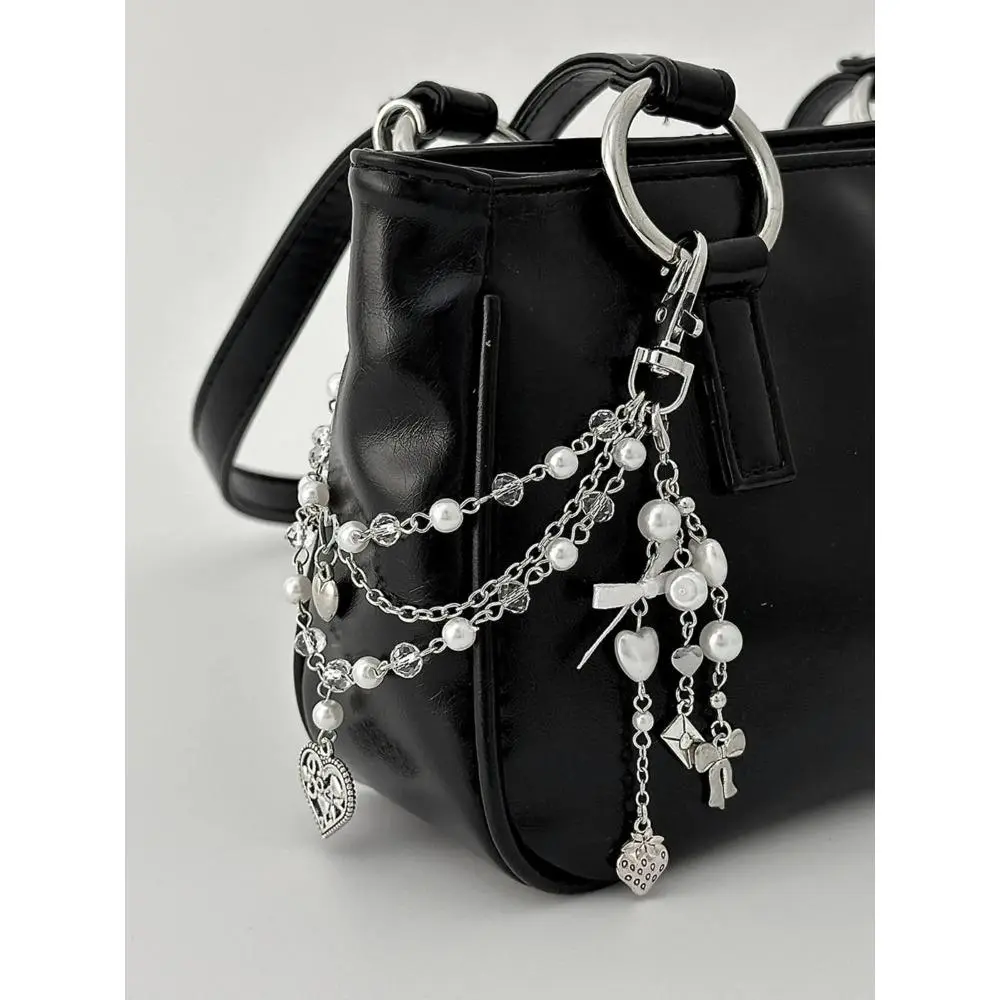 2026 New Chic Elegant Faux Pearl Beaded Bag Chain - Creative Heart Bow Fringe Purse Charm with Easy Attachment, No Complex Installation Fashion Decorative Strap for Handbags, Faux Pearl Beads, All Handbags, Sweet