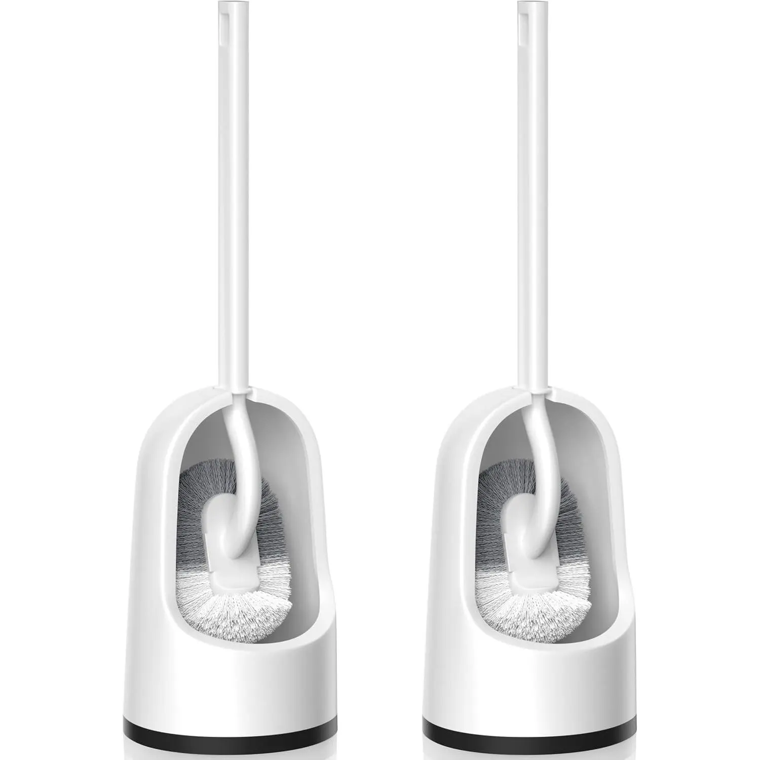 2-Pack Bathroom Toilet Brush and Holder Set, Durable Curved-Bristle Scrubber with Extra-Long Handle & Caddy for Deep Cleaning (White)