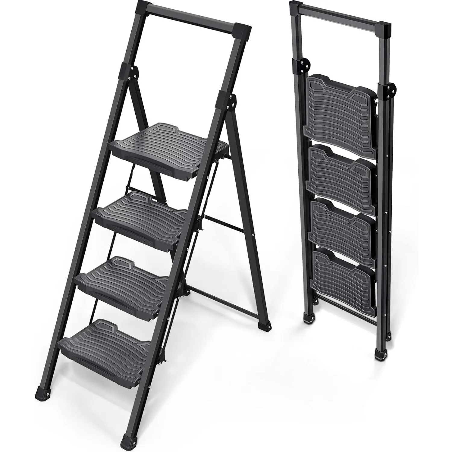 Step Ladder 4 Step Folding, 900lbs 4 Step Ladder with Anti-Slip Wide Pedal and Handrails, Lightwight Household Ladder, Pass 900LBS Testing, for Your Kitchen, Pantry, Closets, Office Use
