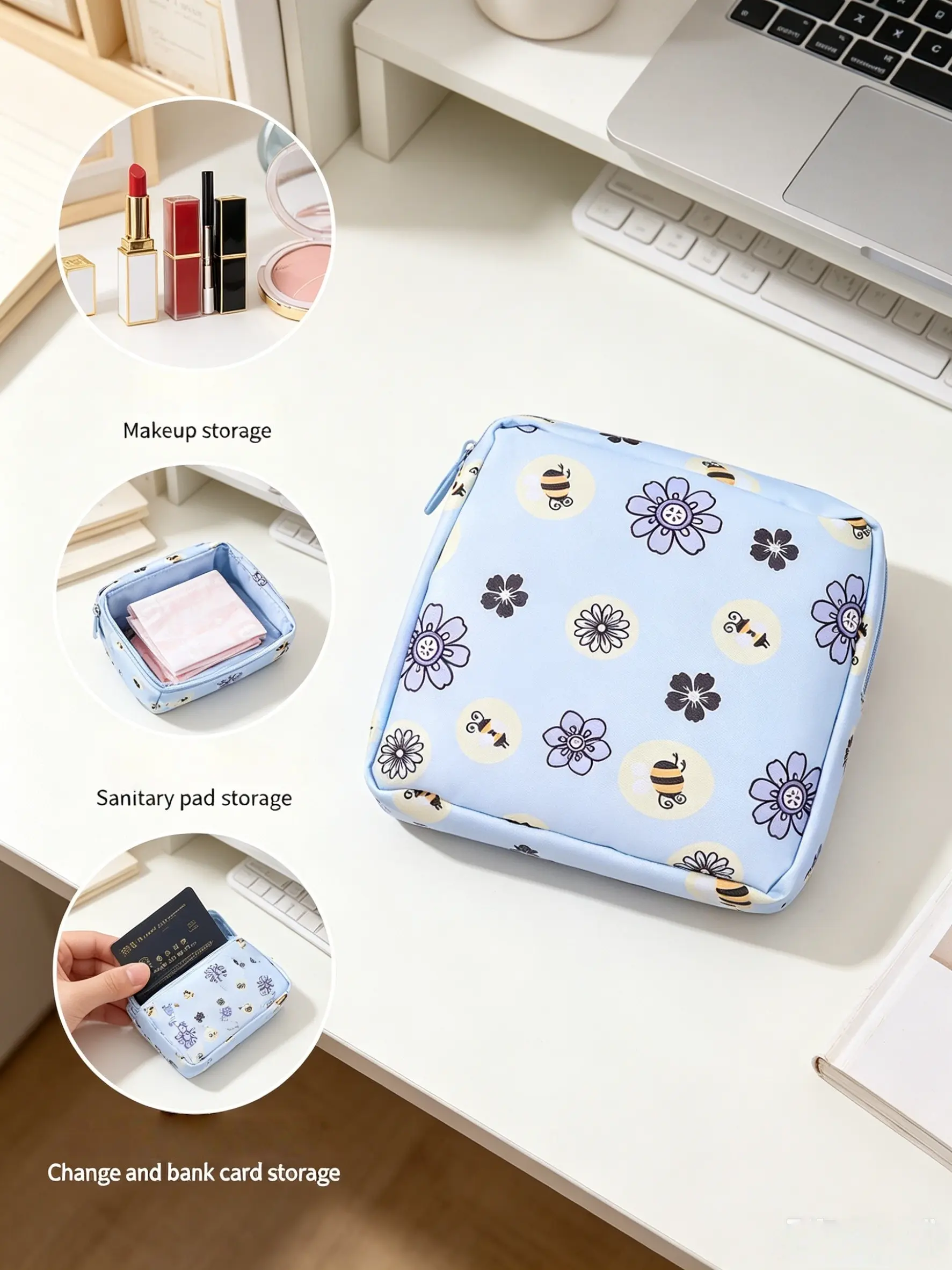 Compact Sanitary Pad Storage Bag, Waterproof & Dust-Proof, Large Capacity, Smooth Zipper, Ideal for Commute, School, Business Trip