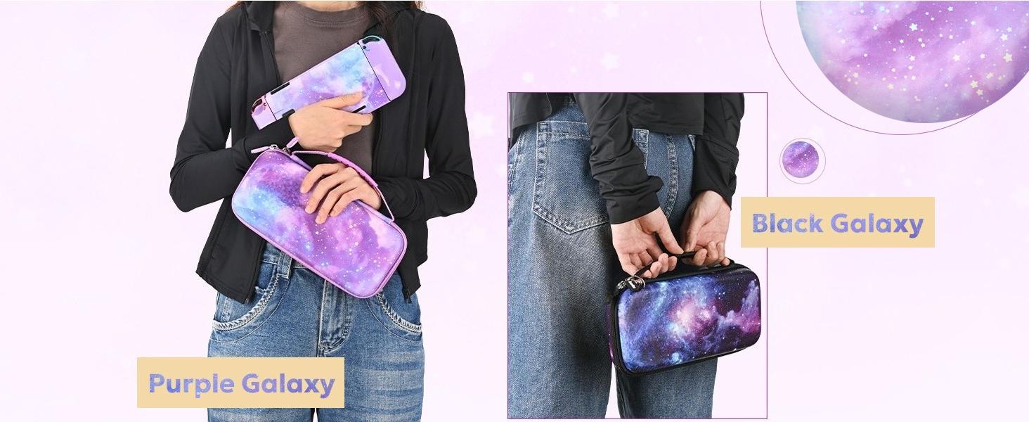 P-PHP010   Switch Case for NS Switch,  15 in 1 Switch Accessories Bundles with Switch Carrying Case, Switch Game Case, Switch Protective Case, Switch Screen Protector, Switch Thumb Caps (Galaxy Purple)