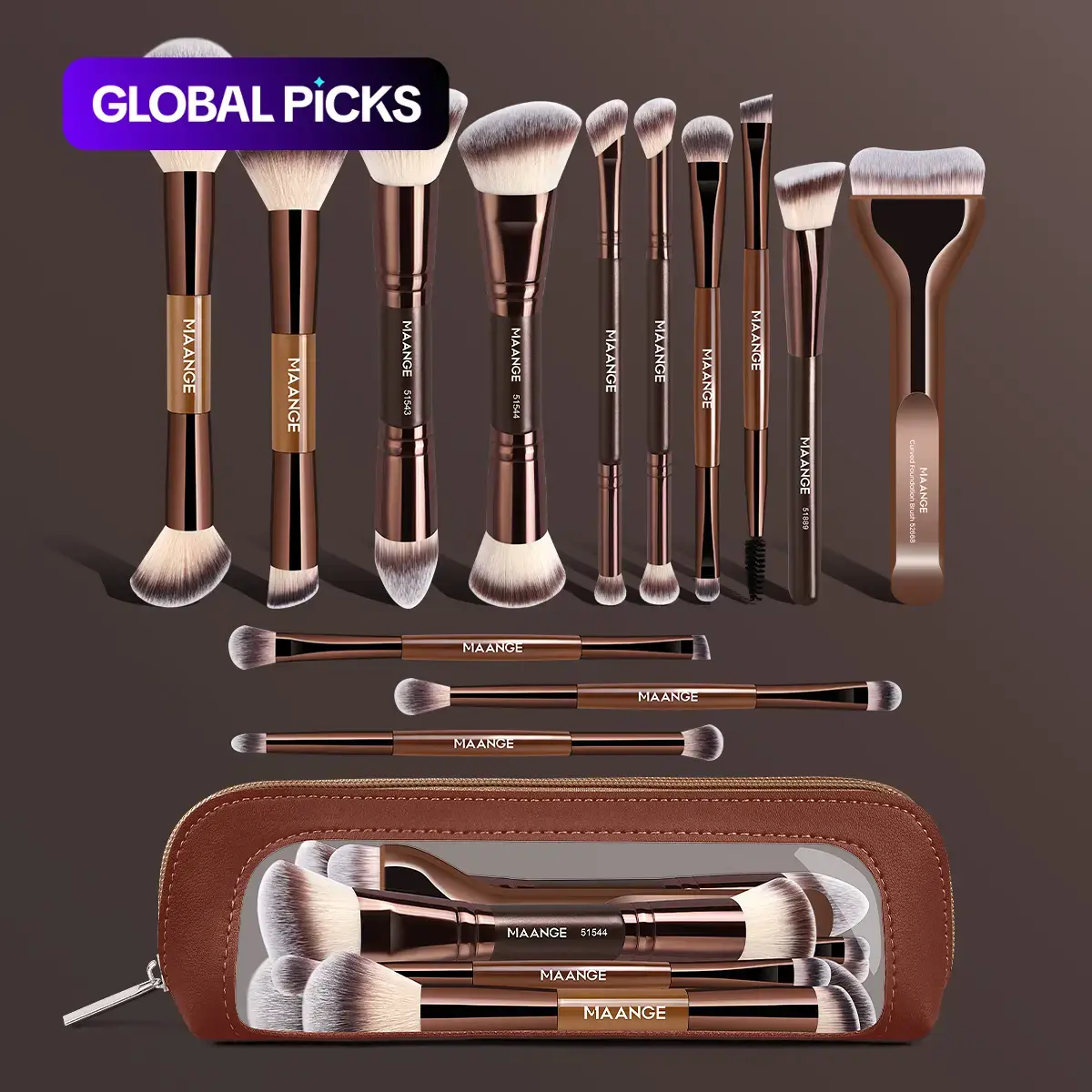 MAANGE 13pcs Makeup Brush Set, Makeup Brushes Set with Cosmetic Bag, Foundation Brush Loose Powder Brush Blush Brush Eyeshadow Brush Eyebrow Brush, Beauty Tools Kit, Perfect for Daily Use and Travel, Cosmetics