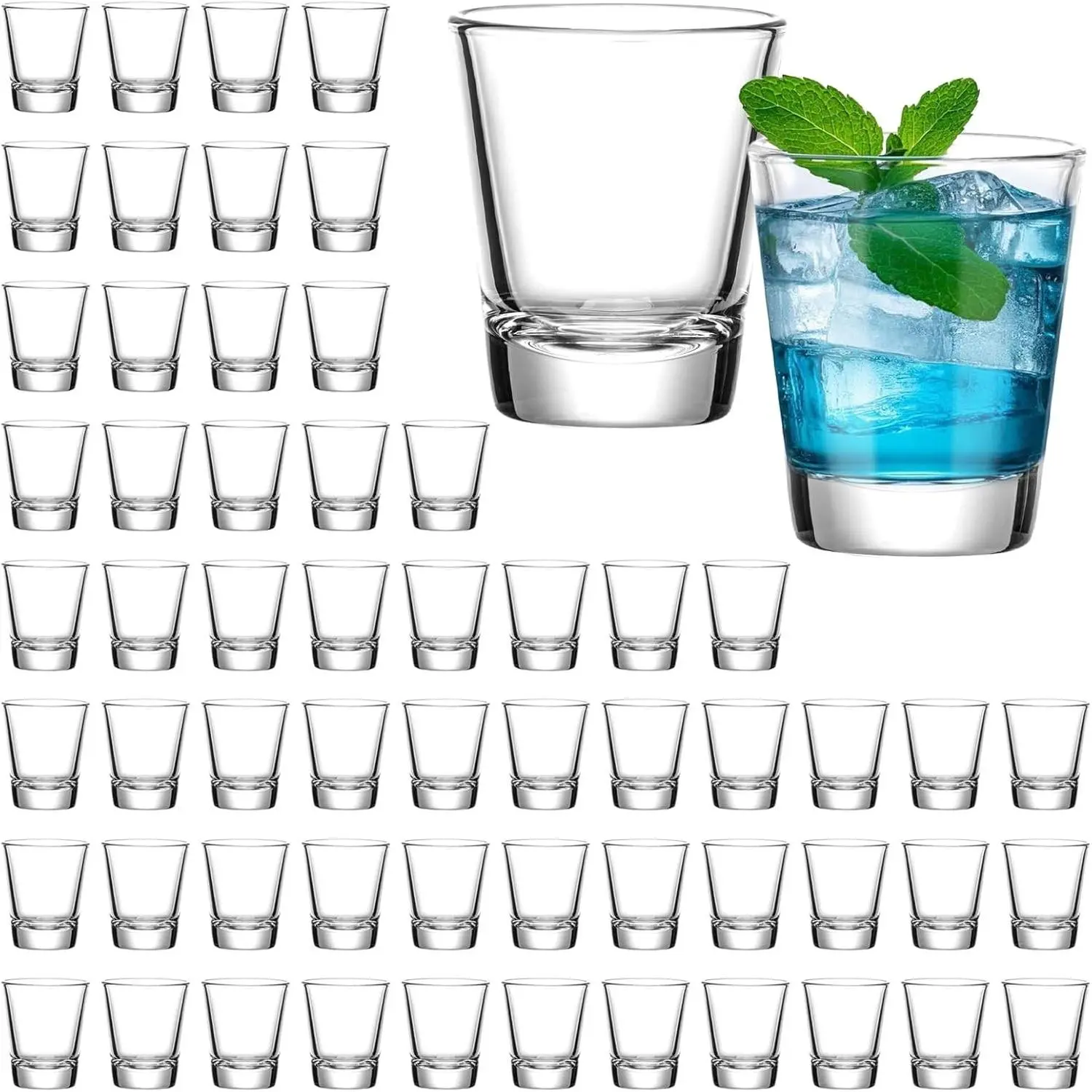 60 Pack 1.8OZ Heavy Base Shot Glasses Set, Bulk Mini Glass Cups for Vodka, Tequila, Whiskey, Espresso, Beer, Chocolate