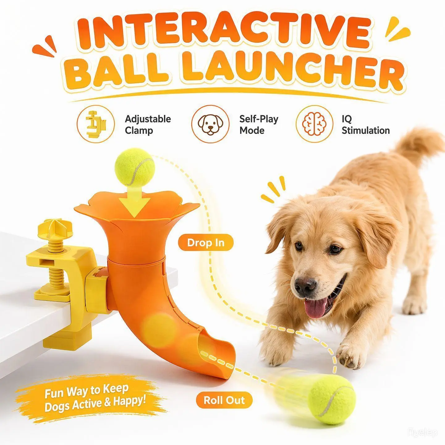 Trumpet Vine Design Dog Ball Launcher, Clamp-On Interactive Pet Ball Thrower Toy, Self Play Training Tennis Toy for Dogs to Relieve Boredom
