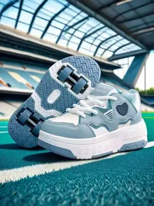Youth Boys Girls Roller Skates, Four-Wheel Inline Skates, Waterproof PU Leather, Fashion Patchwork Design, All-Season Wear, Shoes with Wheels