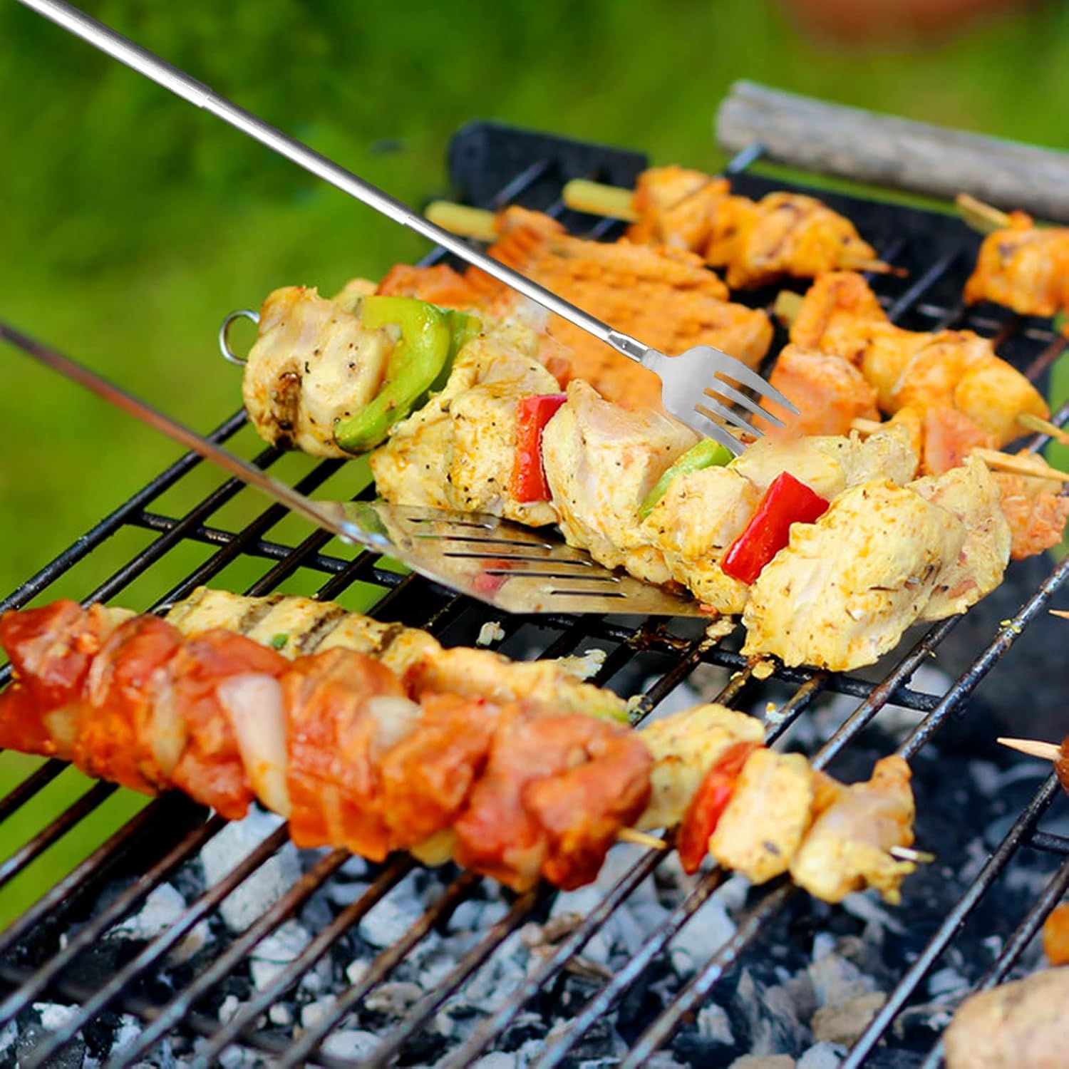 Extendable Fork, 2 count 8.7 to 25.4in Expandable Fork for Jokes, Telescopic Stainless Steel Dinner Forks for BBQ, Salad, Dinner, Fruit and Dessert