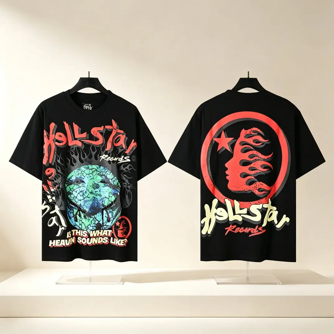 Trending Hellstar Records “Earth-Splitting” Graphic Cotton T-Shirt Oversized Streetwear Tee Gothic Distressed Double Sided Print Short Sleeve Top Y2K Hip Hop Casual Summer Outfit Unisex Men Women Gift