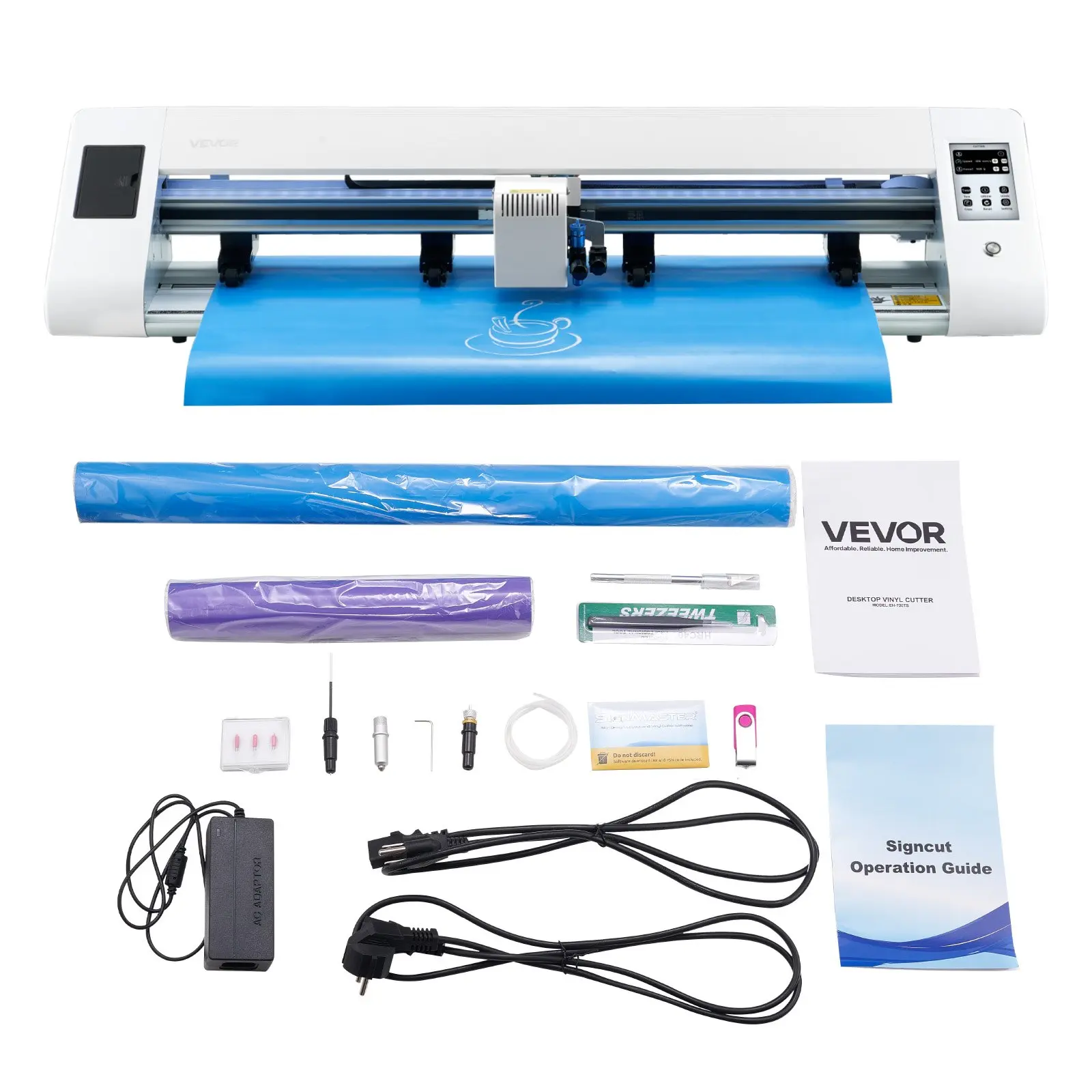 【DealsForYouDays】VEVOR Vinyl Cutting Machine - Automatic Edge Detection, 2 Blade Types, Design Software & Materials, Multiple File Format Compatibility, Custom Cuts for DIY Crafters (Inches Measurement Ready)