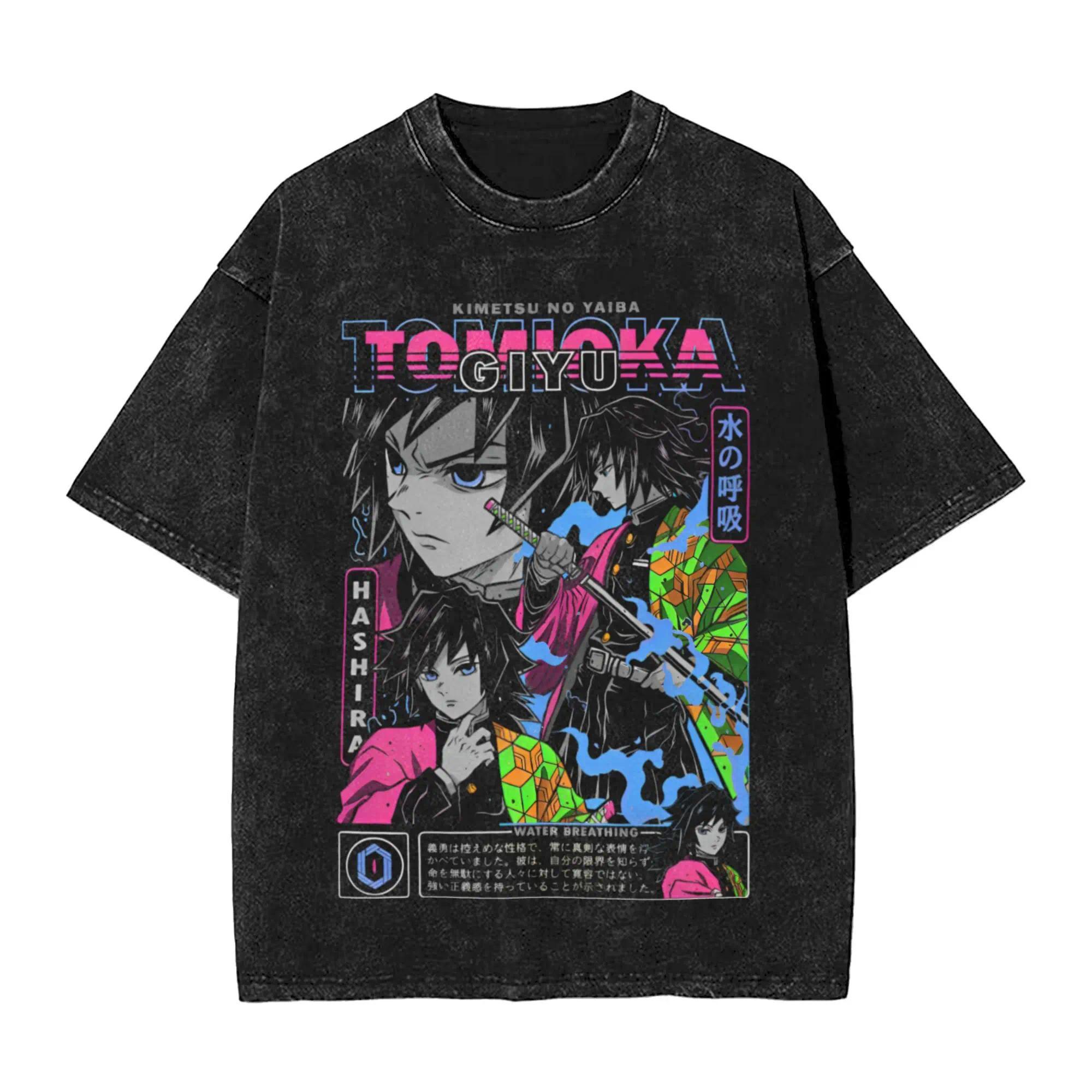 valentine shirts Demon Slayer Anime Tomioka Giyuu Peripheral Washed T-shirt Summer Men's and Women's Y2K Loose Casual Harajuku Short Sleeved Top