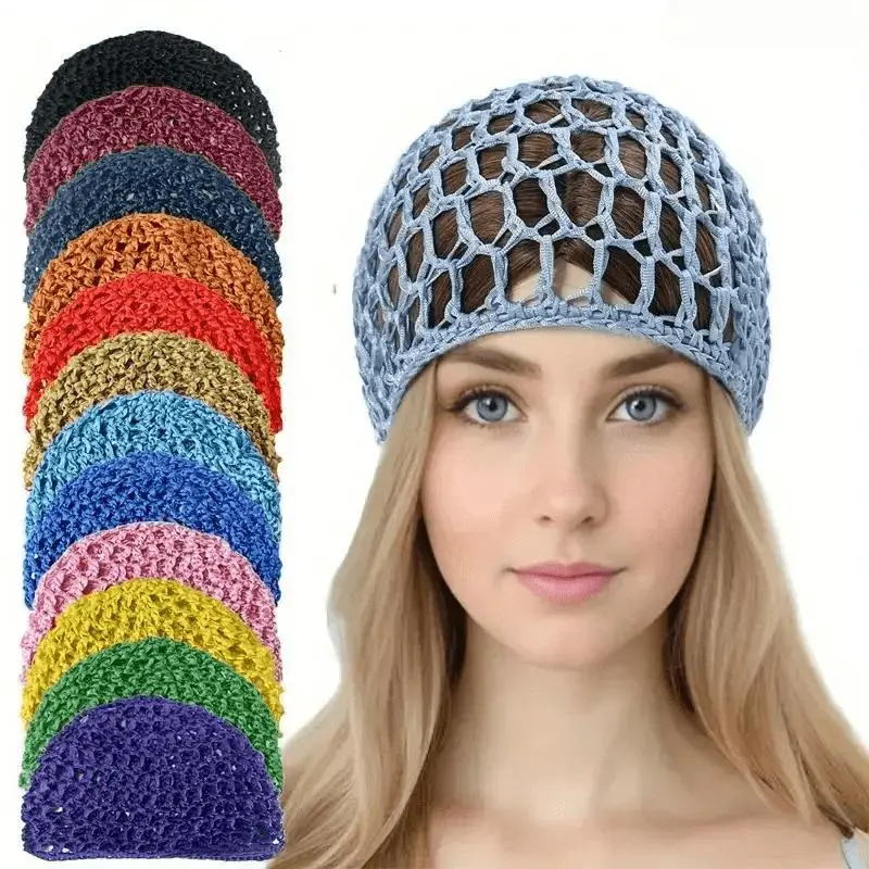 Women's Multi-Tone Braided Hats, 5-Pack Hollow Knit Snoods with Elastic for Sleeping and Daily Care, Mix Color 5pcs