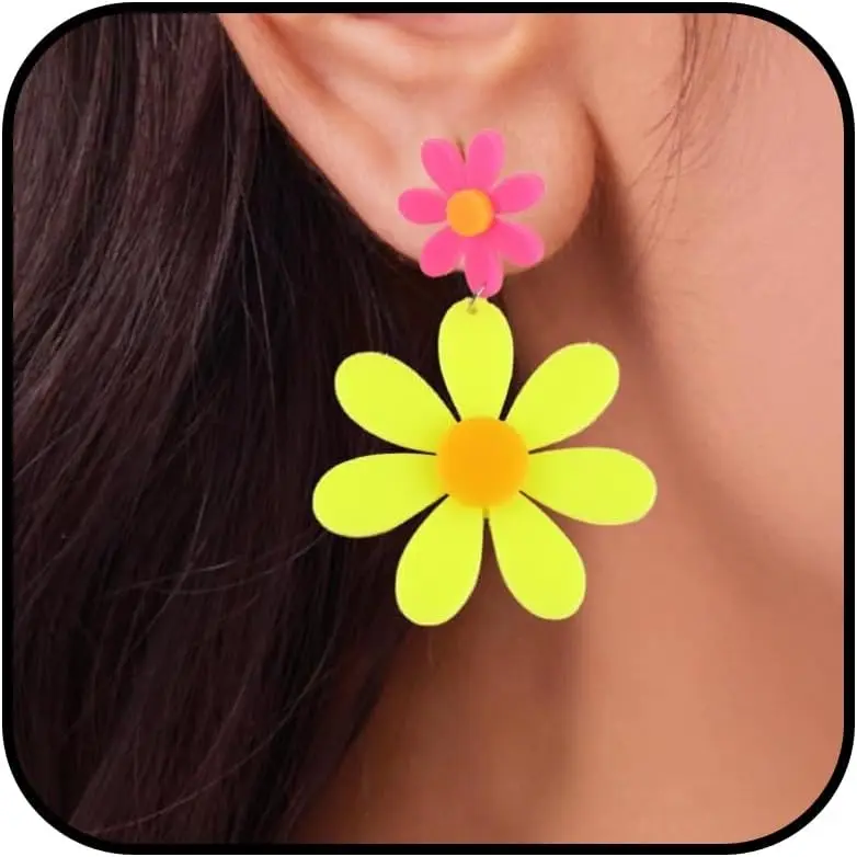 Neon Flower Earrings for Women Retro 70s Hippie Accessories for  Festival Disco Party Summer