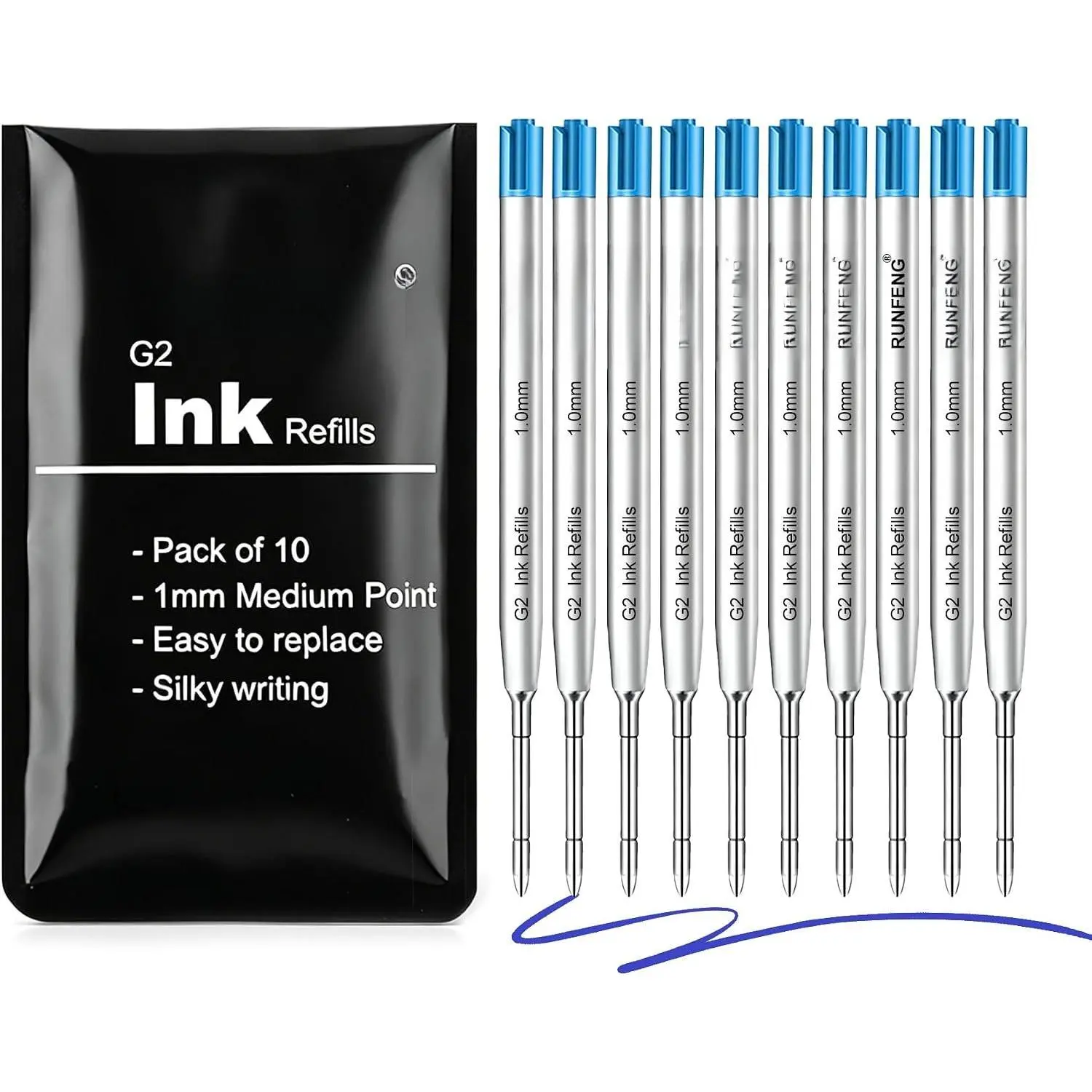 Pack of 10 Replaceable Ballpoint Pen Refills,G2 Ink Refills | 1mm Medium Point,Twist Pen Refill,Ball Point Pen Refills,Ink Refills for Pens,Blue