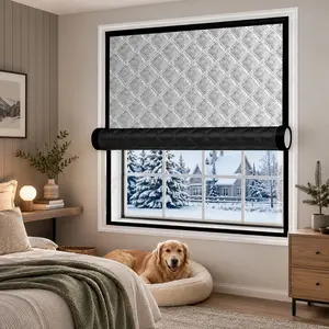 Thick Self-Adhesive Thermal Window Curtain, Windproof Noise-Reducing Insulated Winter Cover, No-Drill Quilted Silver Draft Blocker for Bedroom Living Room
