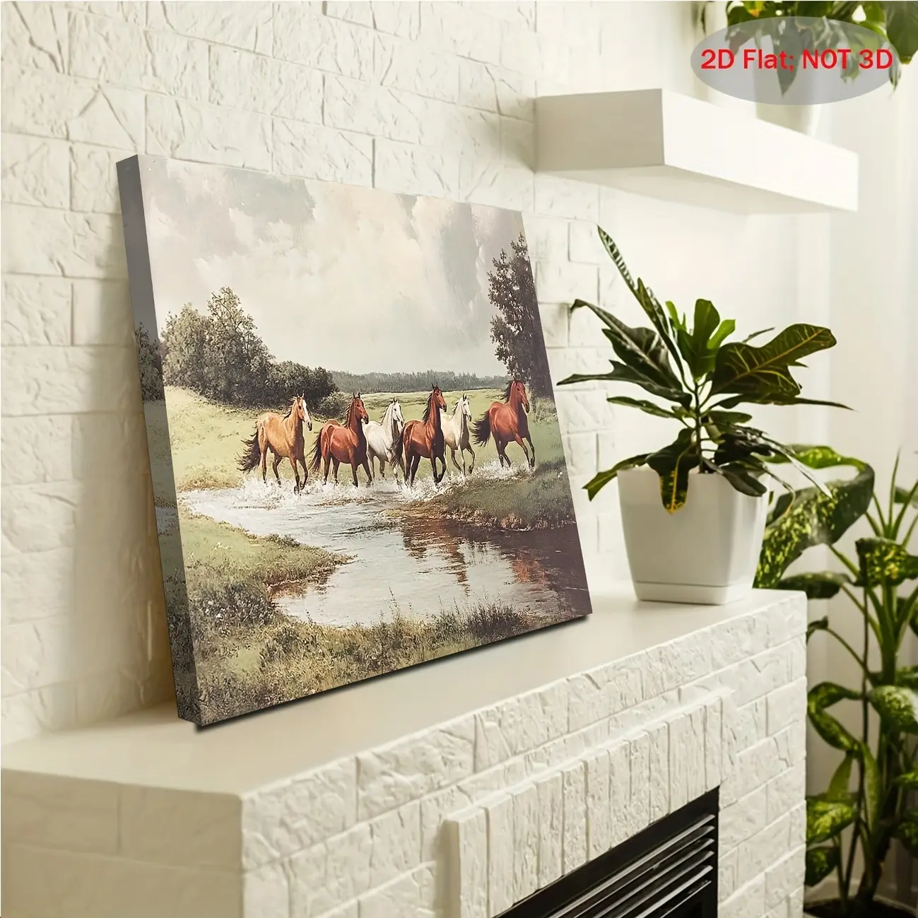 2D Print, 1 Piece Framed Canvas Painting of a Western Horse Landscape - Rustic Brown Horse in Grass and Stream, Framed Wall Art, Suitable for Farmhouse, Country Decor, Brown/Beige Tones, Print-Like Effect (Bedroom/Living Room) - For Horse Lovers, 2D Print